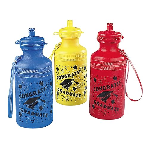 Fun Express 12 Pieces Graduation Sport Water Bottles, 18 oz, BPA Free Plastic, Graduation Party Supplies, Drinkware, Water Bottles & Canteens