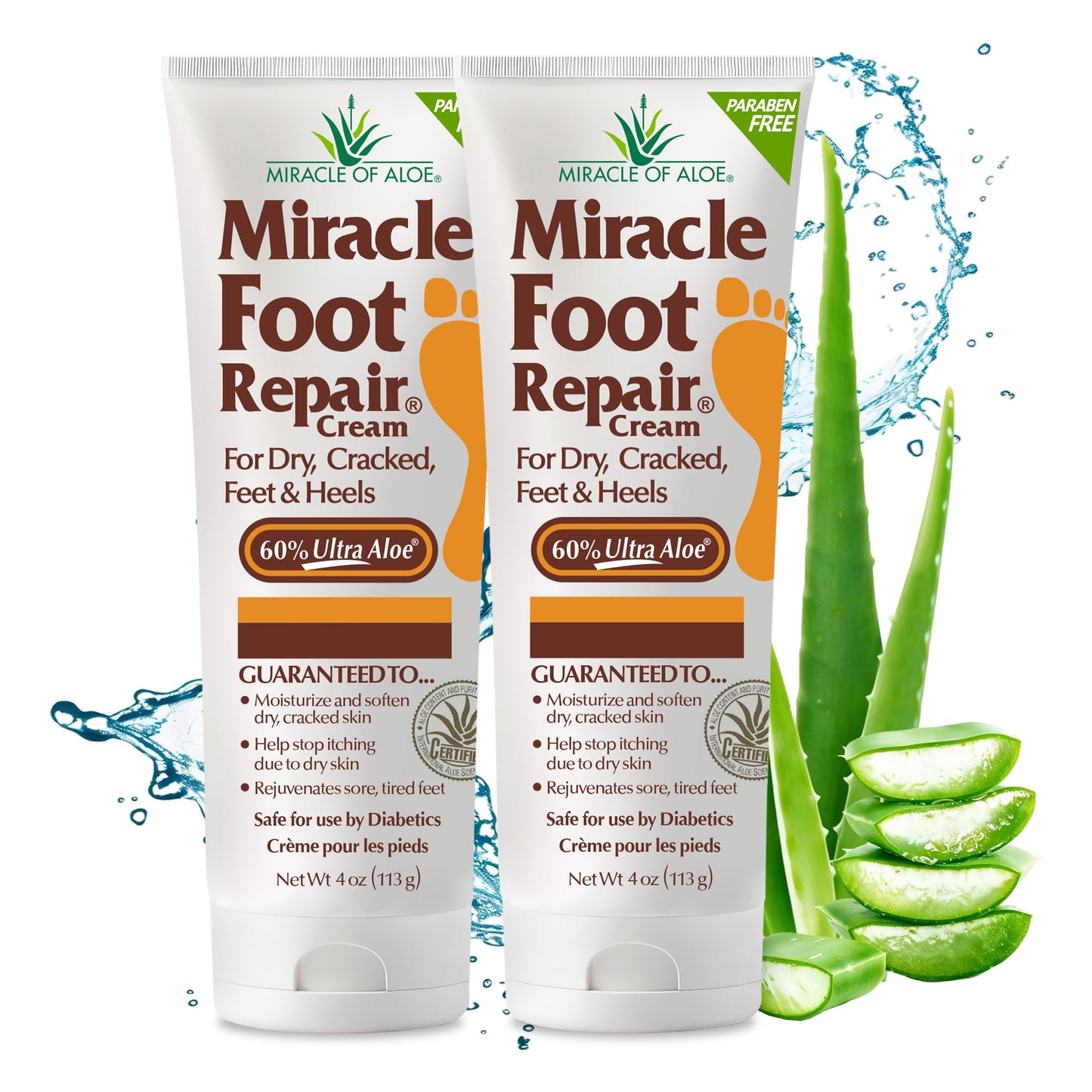 Miracle Foot Repair Cream, 4 oz Repairs Dry Cracked Heels and Feet, Diabetic-Safe, 60% Pure Ultra Aloe Moisturizes, Softens, and Repairs, Relief from