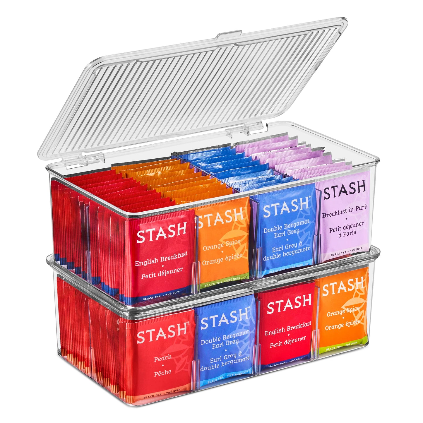 Sorbus 2 Pack Tea Bag Organizer Bins w/Lids & 4 Removable Dividers, Clear Plastic Food Packet Snack Organizer, Stackable Pantry Organization, Kitchen…