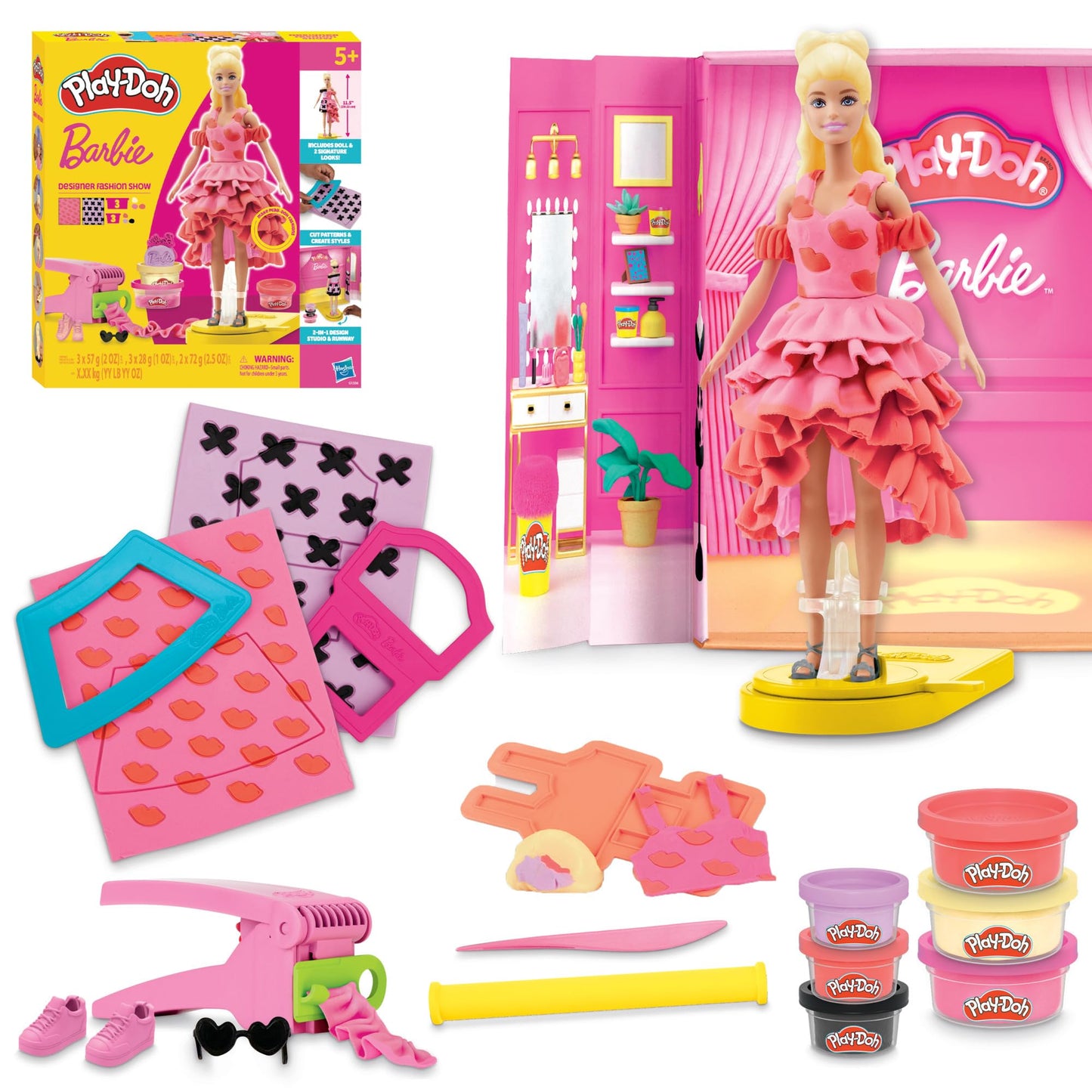 Play-Doh Barbie Designer Fashion Show Set, Make Doll Clothes with 21 Fashion Accessories & Modeling Compound, Kids Arts & Crafts for Girls & Boys 5+