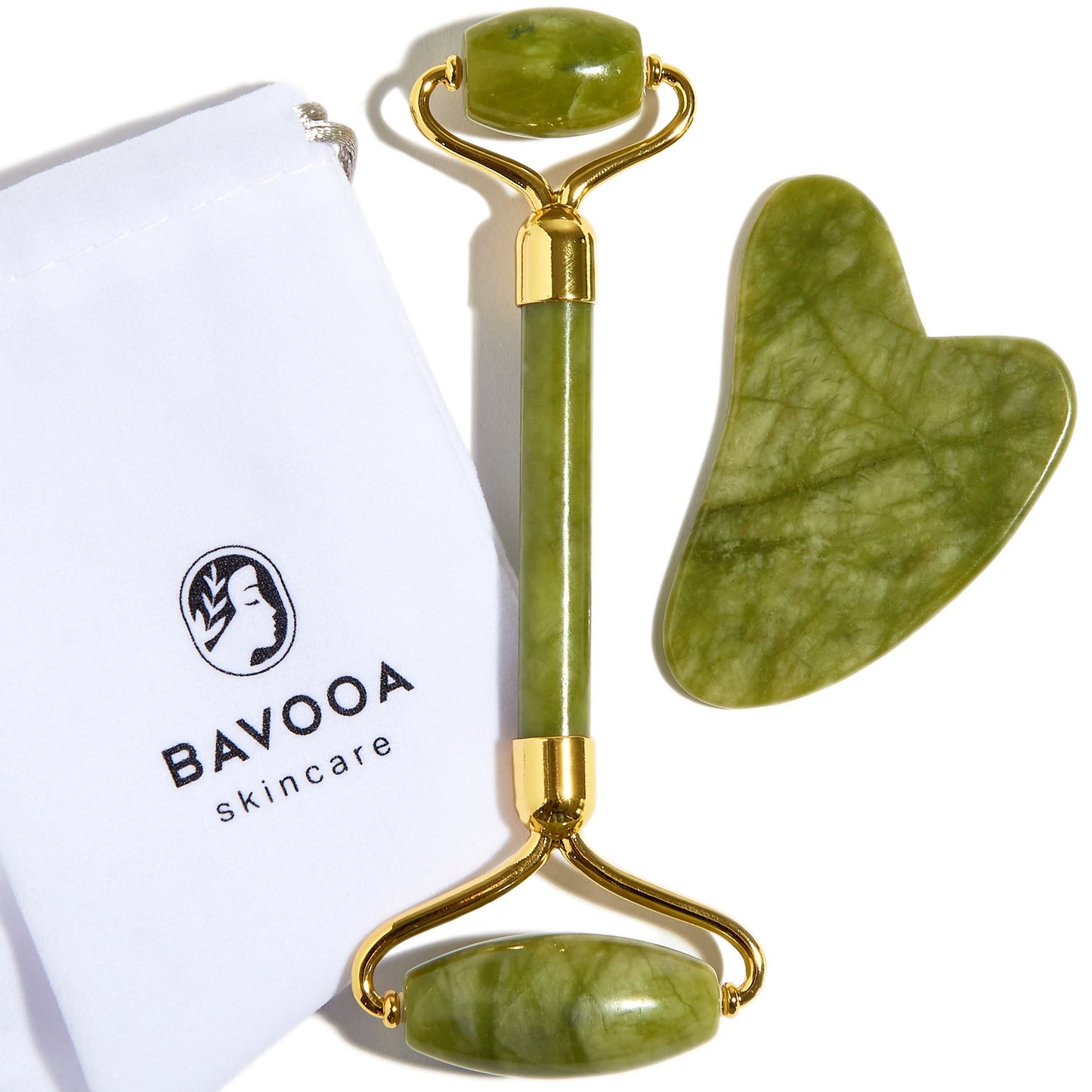 R.E.M Spring Jade Roller and Gua Sha - Spa Grade Face Roller Massager and Gua Sha Massage Tool Set. 100% Authentic Jade Stone. Reduces Puffiness