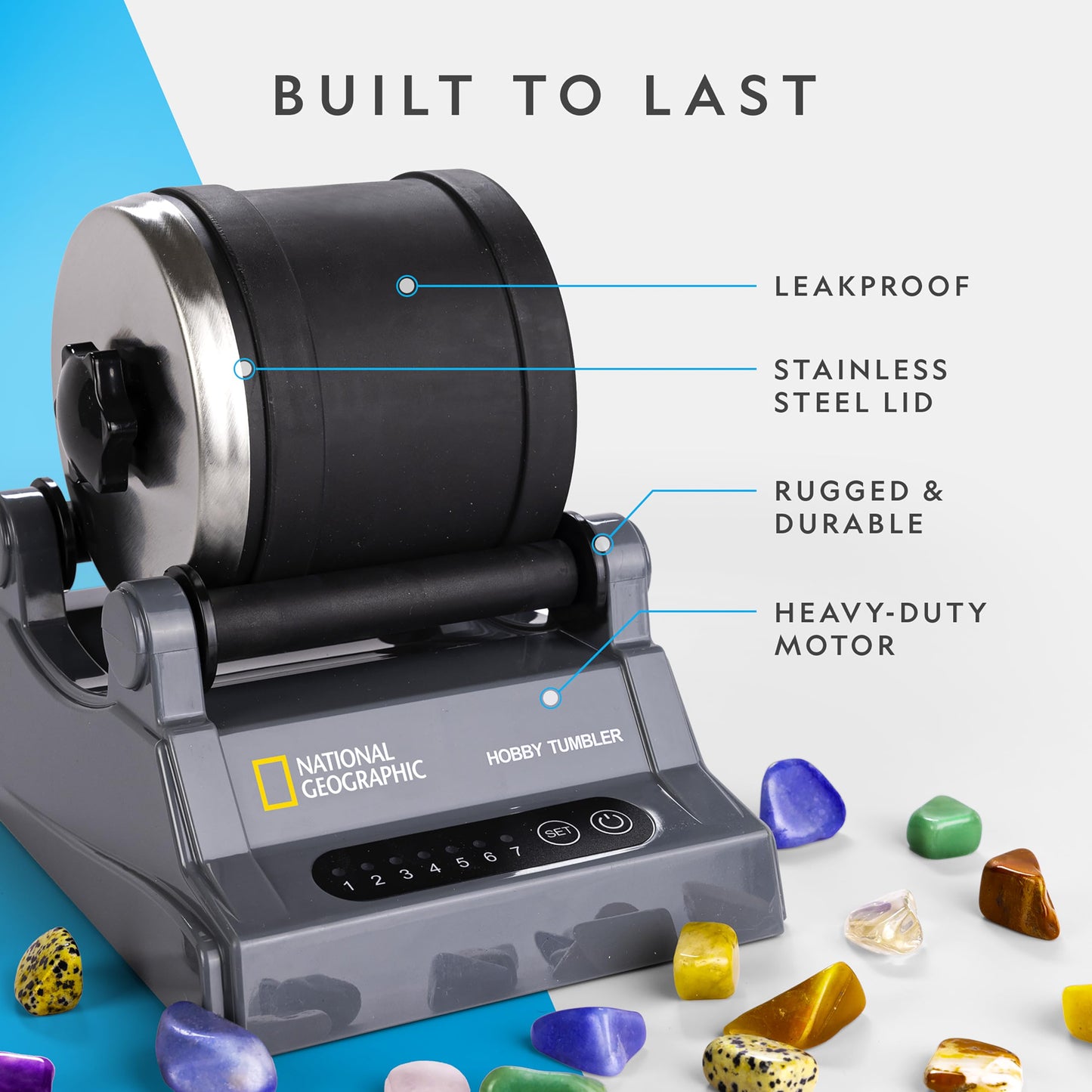 National Geographic Rock Tumbler Kit – Hobby Edition with Gemstones & 4 Polishing Grits, STEM Geology Science Kit & Rock Polisher for Kids & Adults