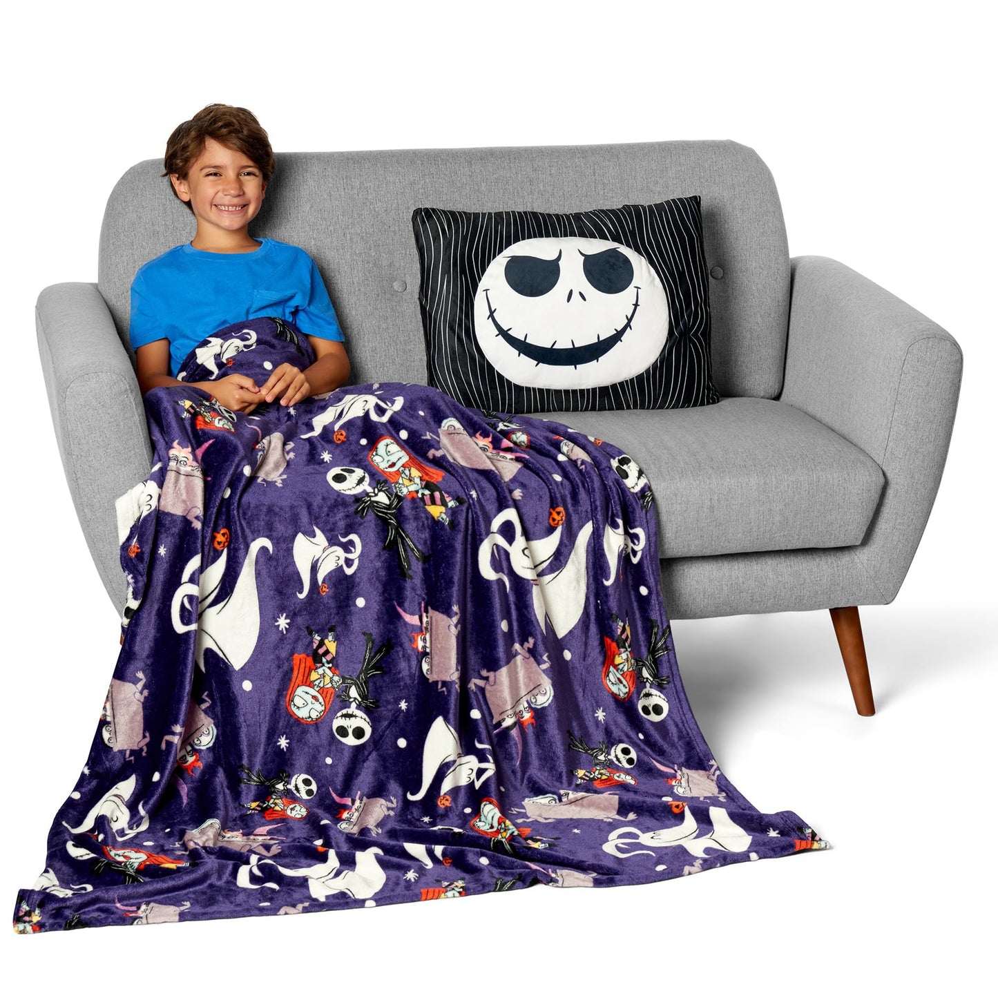 Disney Nightmare Before Christmas, Jump Scare, Silk Touch Throw Blanket, 50 x 60 inches with Plush Pocket Pillow, 14 x 20 inches