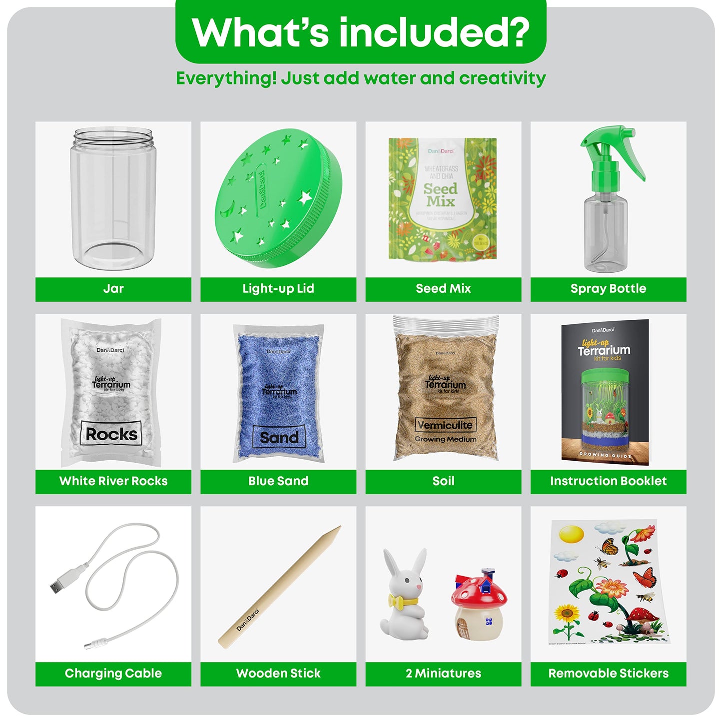 Dan&Darci Light-Up Terrarium Kit – STEM Science DIY Craft for Kids, Educational Toy, Fun Birthday Gift for Boys & Girls Ages 6–12