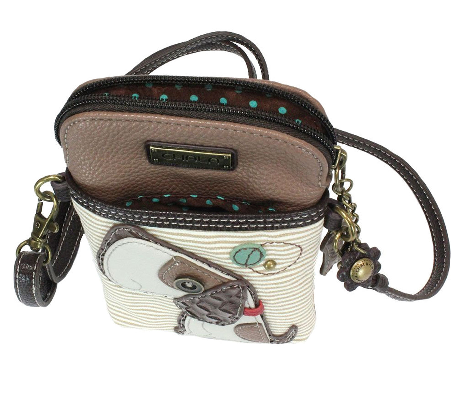 Chala Toffy Dog Cellphone Crossbody Handbag - Convertible Strap (Brown Stripe)