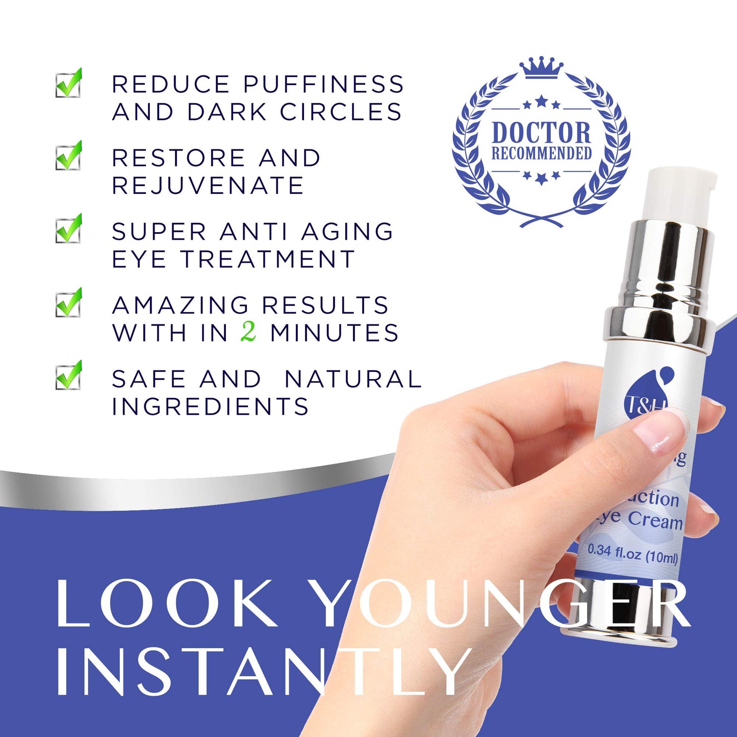 TEREZ & HONOR Anti-Aging Rapid Reduction Under-Eye Cream, Visibly and Instantly Reduces Wrinkles, Dark Circles and Eye Bags in 120 Seconds, Hydrates