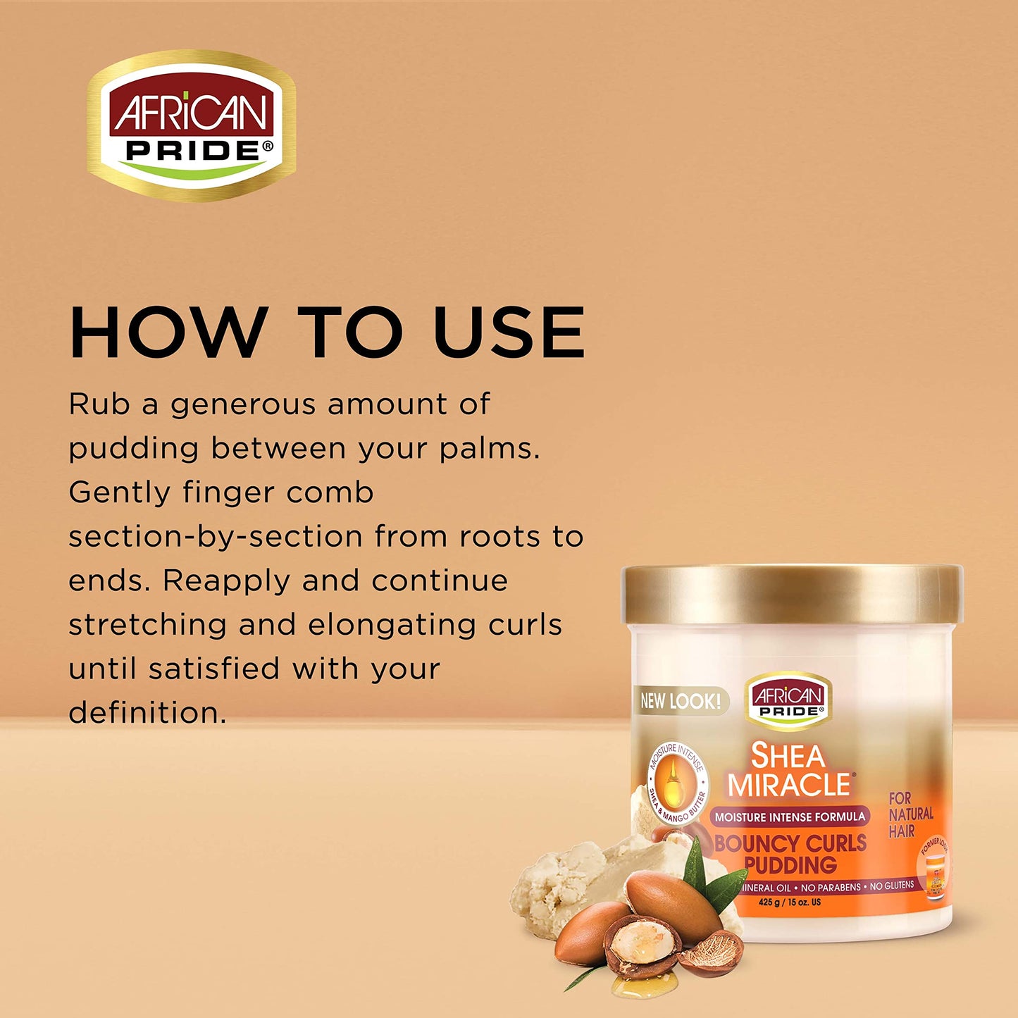 African Pride Shea Miracle Bouncy Curls Pudding - Contains Shea & African Mango Butter to Define Curls & Coils & Tame Hair Frizz, 15 Oz