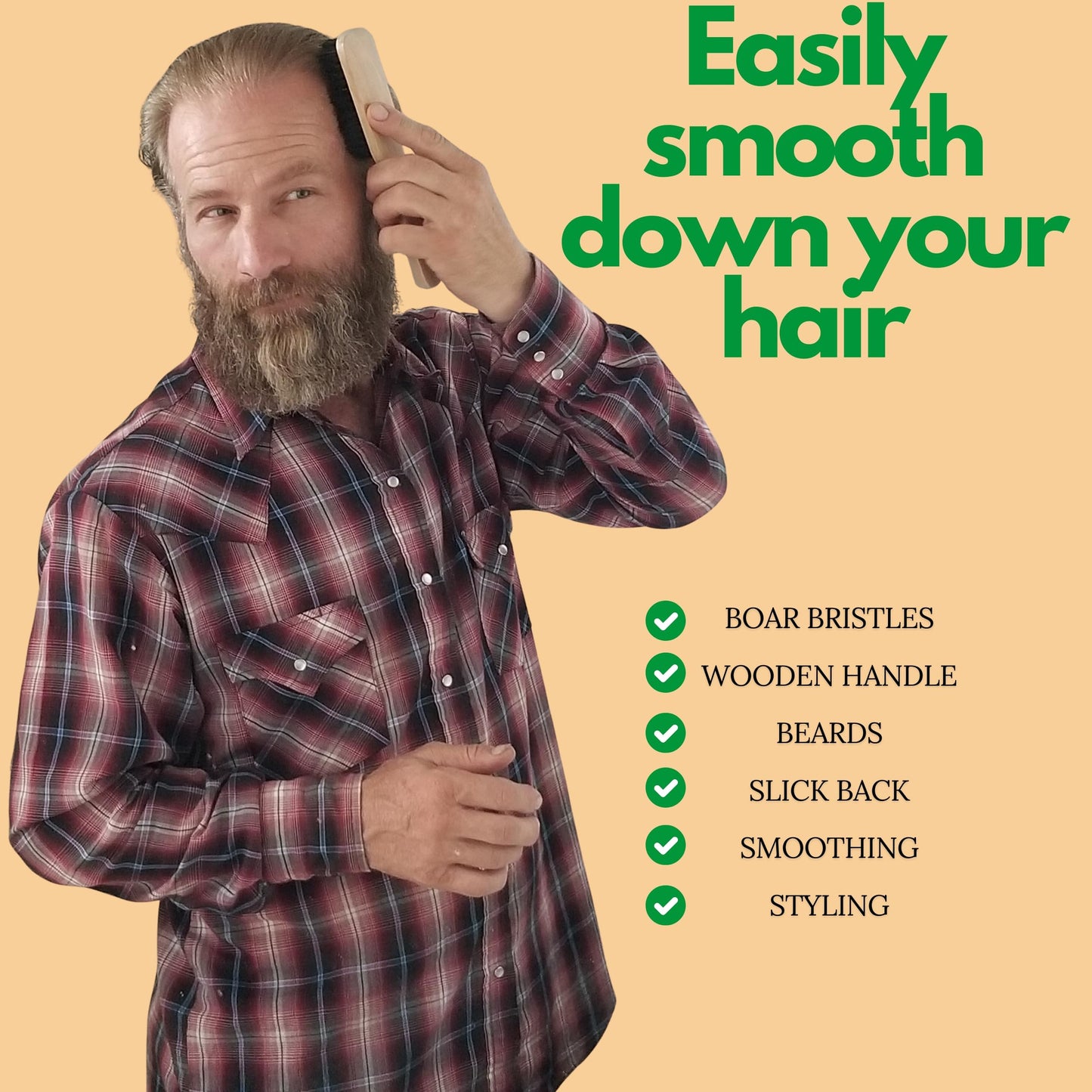 GranNaturals Soft Mens Boar Bristle Hair Brush - Natural Wooden Club Style Wave Hair Brush for Men - Styling Beard Hairbrush for Fine, Thin or Thick