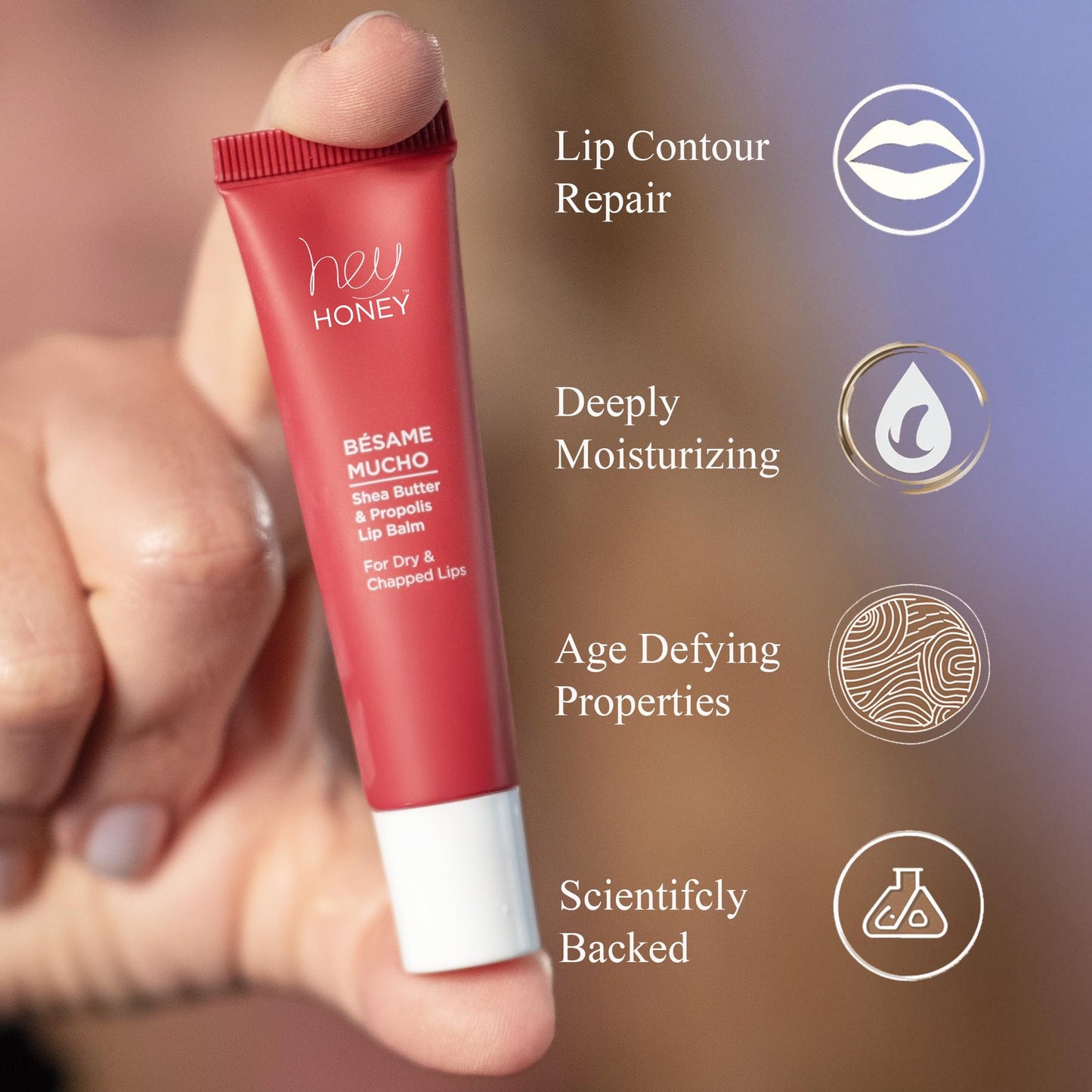 Hey Honey Skincare Bésame Mucho Shea Butter & Propolis Lip Balm | Intensive Hydration for Dry, Chapped Lips, Natural Moisturizing Lip Repair Treatment