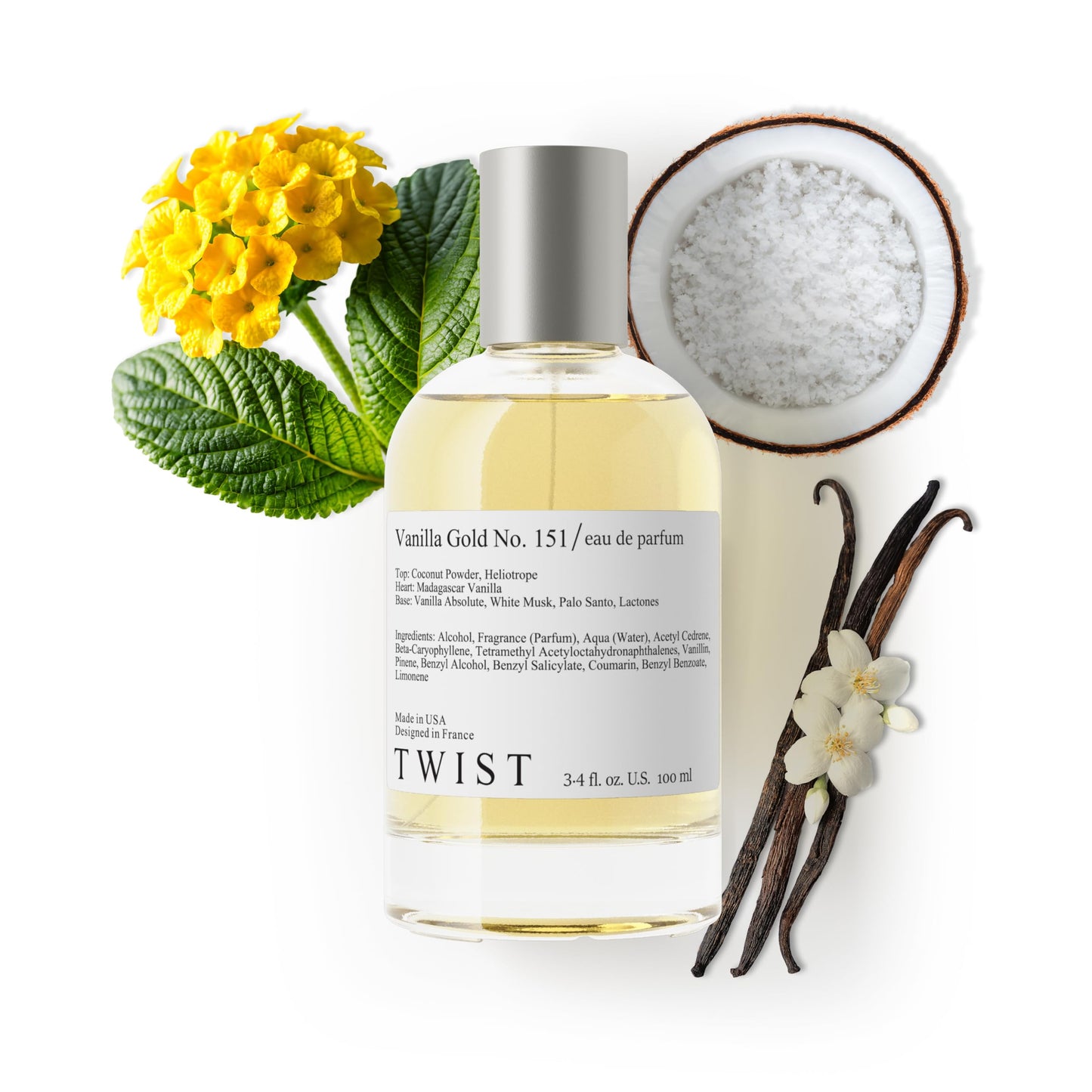 Twist Vanilla Gold No. 151- Inspired by Matieres Premieres Vanilla Powder, Long-Lasting Perfume for Women and Men, Vegan, Clean Ingredients, Coconut