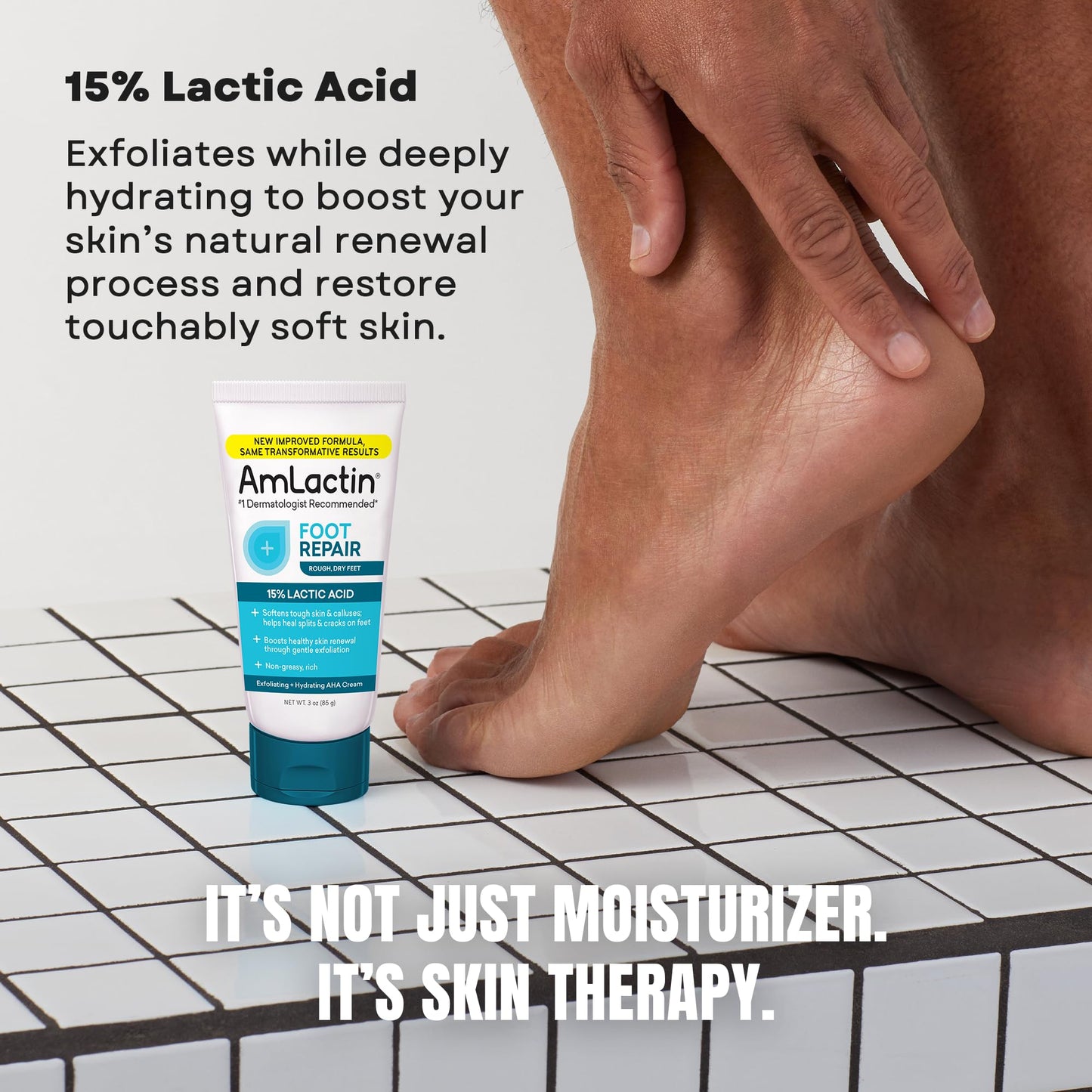 AmLactin Foot Repair Cream - Therapeutic Foot Cream for Dry Cracked Heels and Feet - Callus Softener - No-Scrub Exfoliator and Moisturizer with 15%