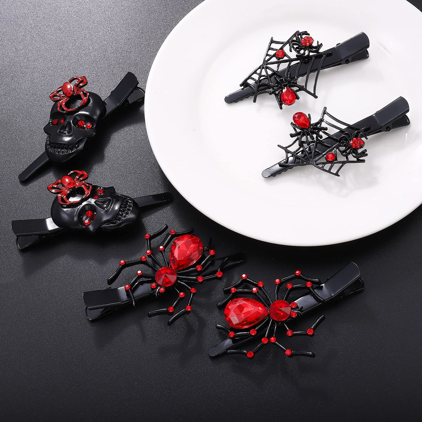 PHALIN Halloween Hair Clips Gothic Large Spider Web Skull Hair Clip for Women Spooky Alligator Duckbill Hair Pins Barrettes Halloween Hair Accessory