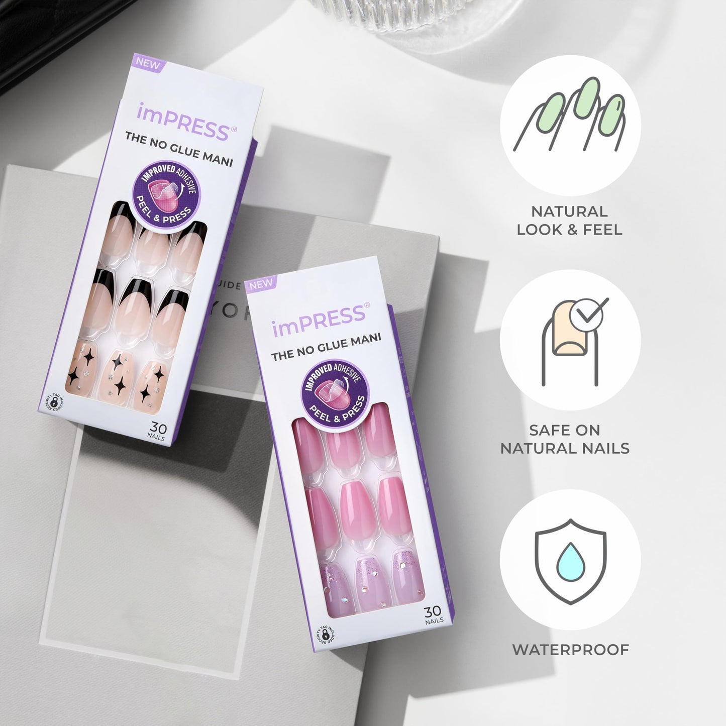 KISS imPRESS No Glue Mani Press On Nails, Design, 'Kingdom', Pink, Short Size, Squoval Shape, Includes 30 Nails, Prep Pad, Instructions Sheet, 1 Beauty & Personal Care imPRESS