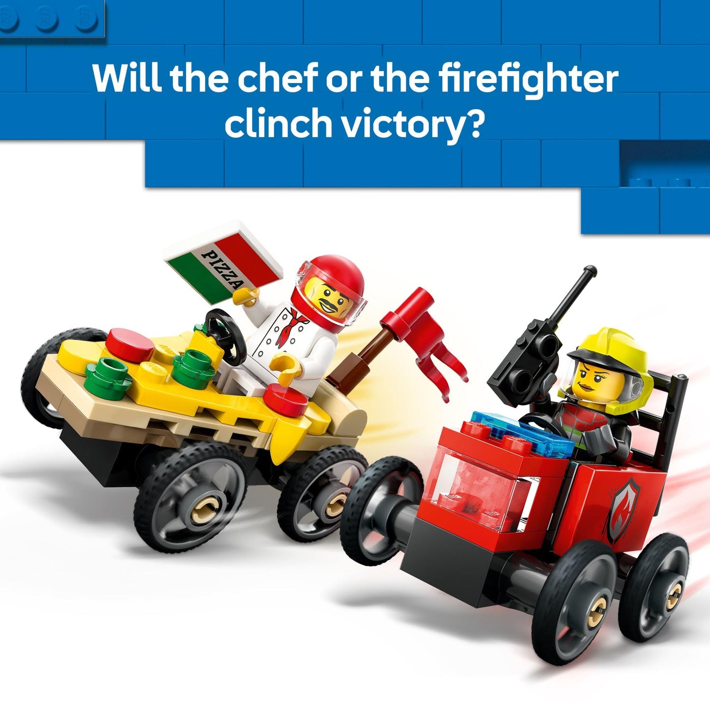 LEGO City Pizza vs. Fire Truck Race Car Pack 60458, Building Toy for Kids Ages 5+, Includes Chef & Firefighter Minifigures, Gift Idea