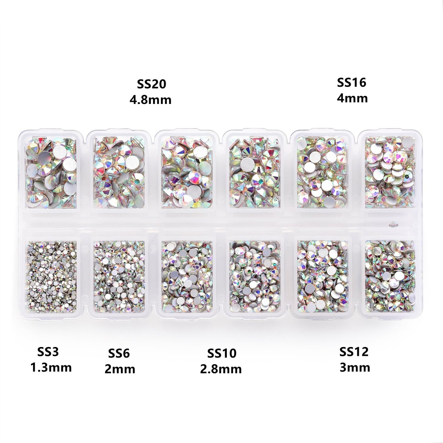 Zealer 1800pcs Crystals AB Nail Art Rhinestones Round Beads Top Grade Flatback Glass Charms Gems Stones for Nails Decoration Crafts Eye Makeup Clothes