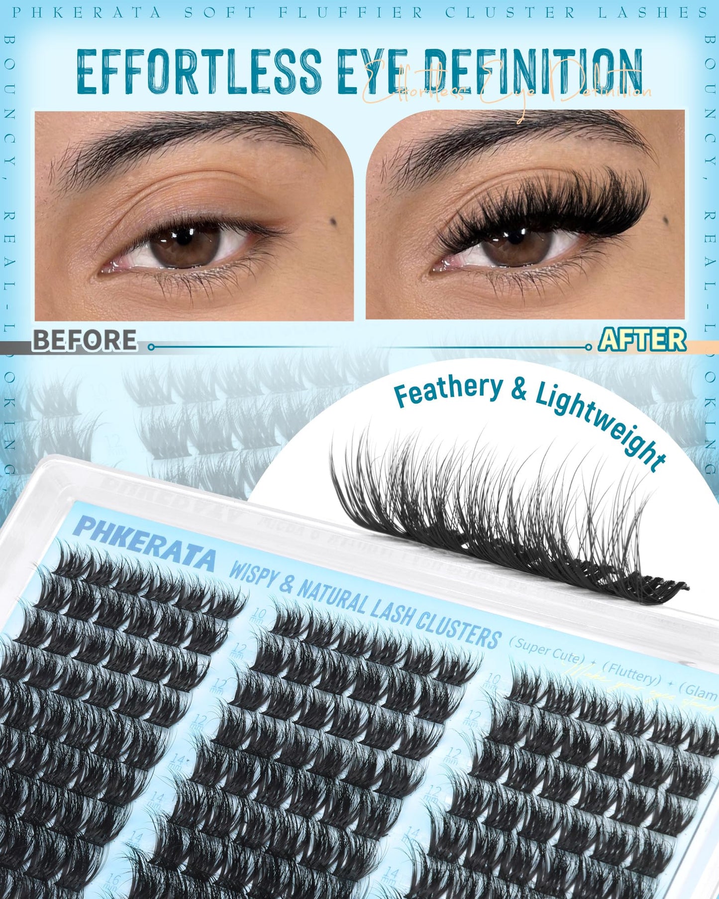 PHKERATA Fluffy Lash Clusters Wispy Eyelash Clusters Natural C Curl Cluster Eyelash Extensions Volume Individual Lashes DIY Eyelash Extension Beauty and Personal Care PHKERATA