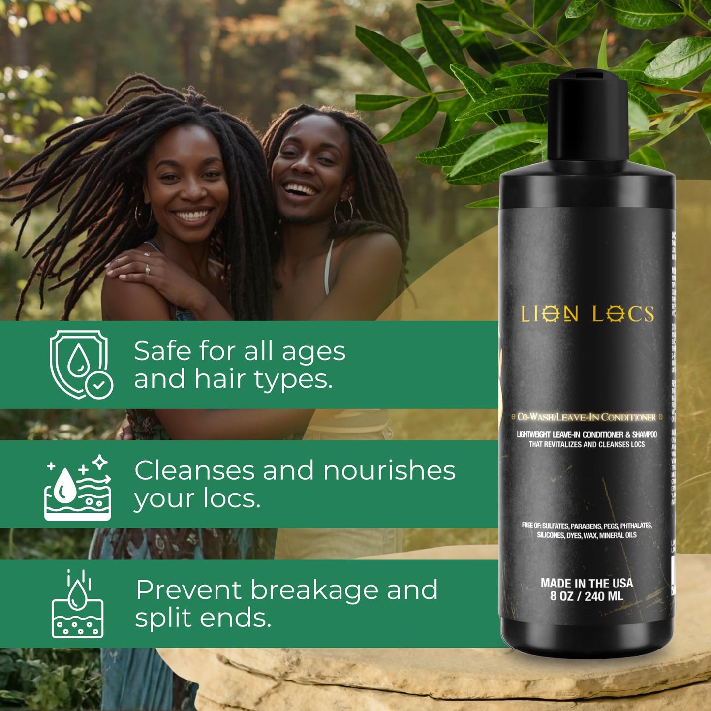 Lion Locs Shampoo and Conditioner for Dreads, Sisterlocks, Locks, & Dreadlocks | Lightweight Vegan Co Wash (8oz)