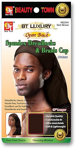 BT Luxury Spandex Cap for Dreadlocks & Braids - w/Open Back Option (US, Alpha, One Size, Big, Brown Open Back)