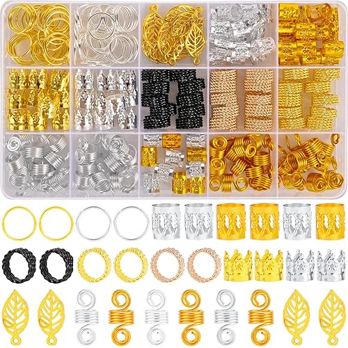 Nafaboig 200PCS Hair Jewelry for Braids Accessories, Hair Beads for Braids, Gold Hair Accessories, Metal Gold Braids Rings Cuffs Clips for Dreadlock