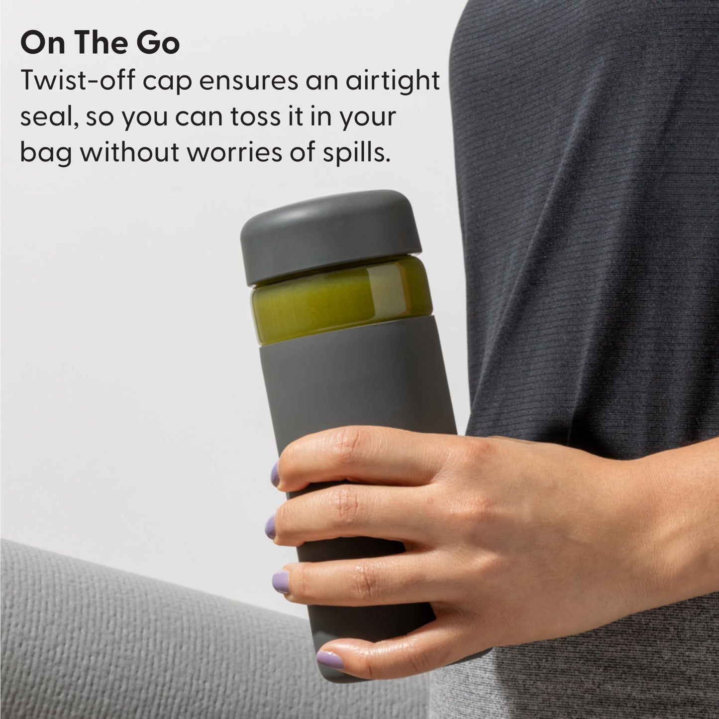 W&P Porter Glass Wide Mouth Bottle w/ Protective Silicone Sleeve | Charcoal 16 Ounces | On-the-Go | Reusable Bottle | Portable and Lightweight