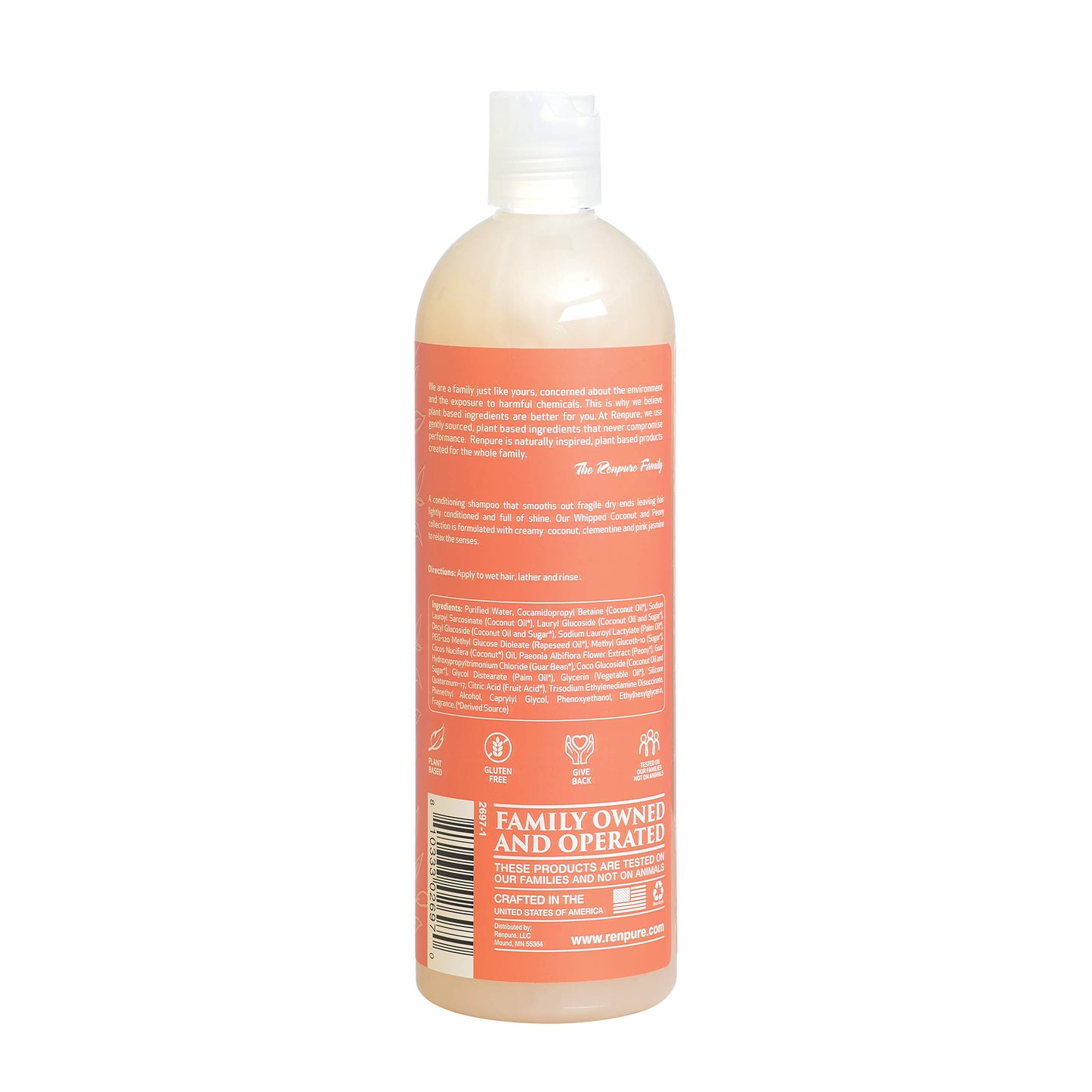 RENPURE Plant-Based Beauty Whipped Coconut & Peony Curl + Shine Shampoo, 16 Fluid Ounce