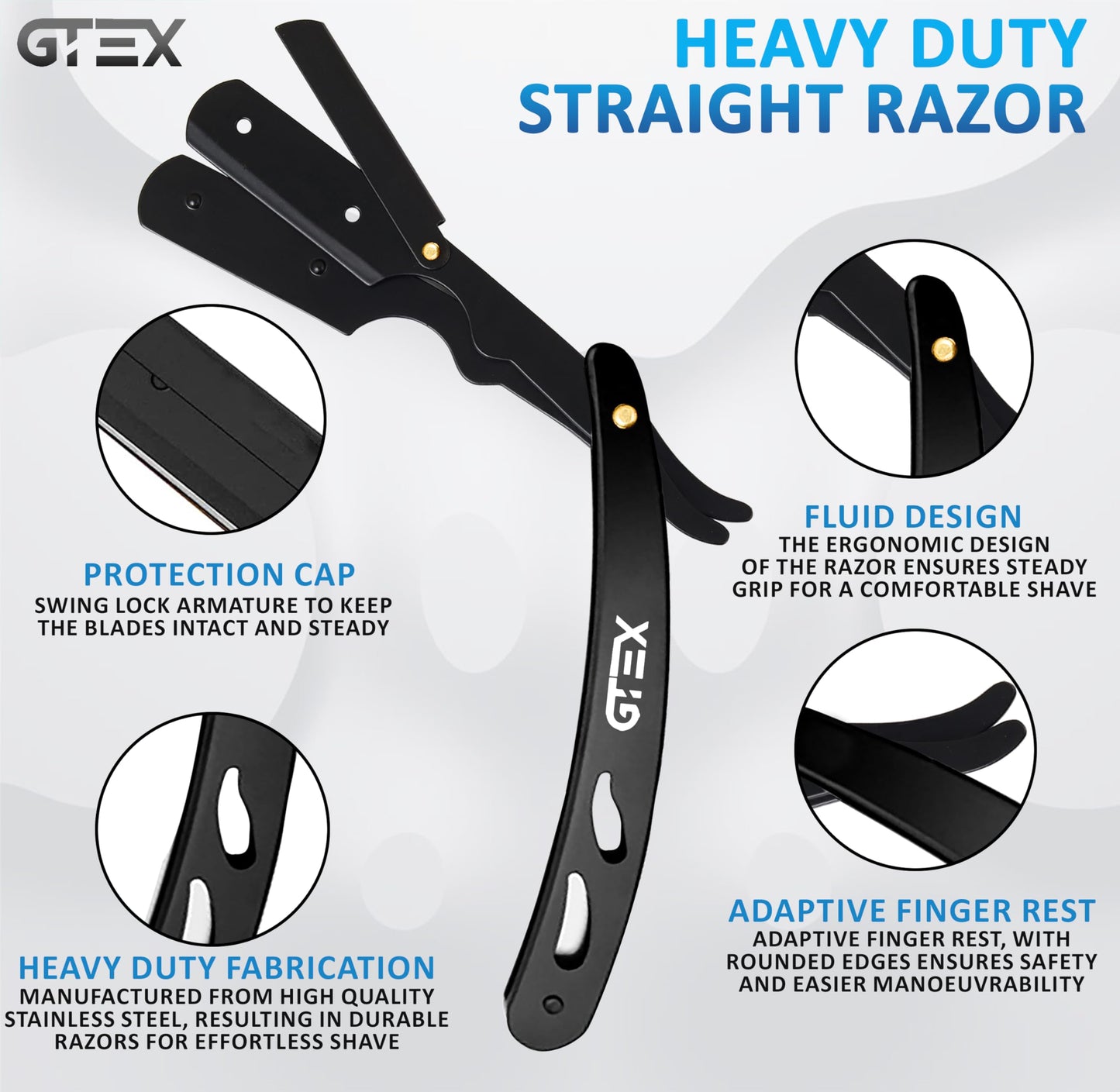 Straight Razors For Men 100 GTEX Barber Razor Blades - 2 Professional Single Blade Razors for Men Navajas Para Barbero Straight Edge Razor Barber Beauty and Personal Care GTEX