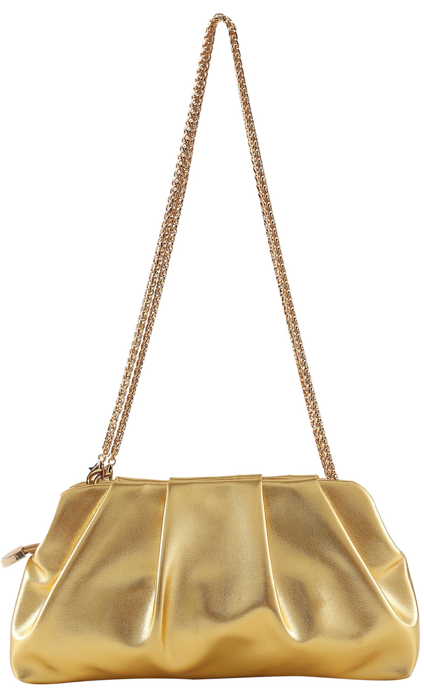 Evening Bag for Women Ruched Clutch Purse Detachable Metal Chain Crossbody Bag(gold)