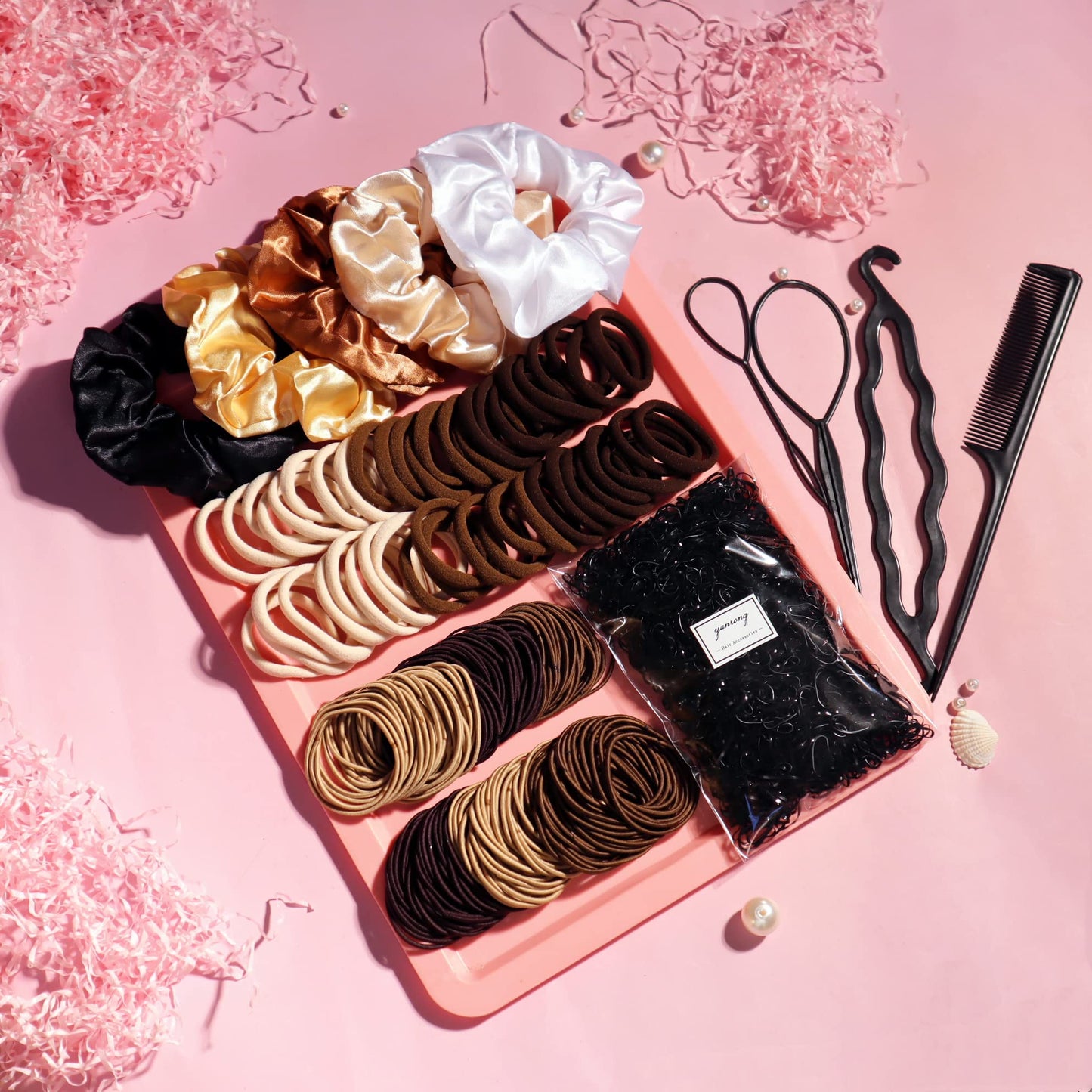 YANRONG 1159PCS Hair Accessories for Woman Set Seamless Ponytail Holders Variety Hair Scrunchies Hair Bands Scrunchy Hair Ties For Thick and Curly