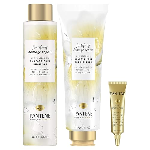 Pantene Sulfate Free Shampoo & Conditioner Set with Castor Oil+ Hair Mask Treatment, Nutrient Blends Fortifying Damage Repair