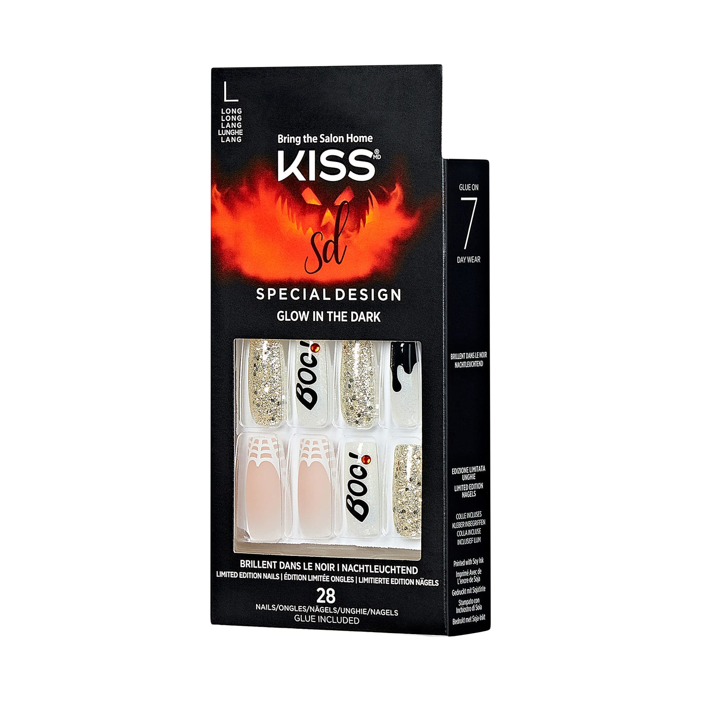 KISS Special Design Halloween Fake Nails, Glow-In-The-Dark, Style ‘Party Till I Die’, with Pink Gel Nail Glue, Mini Nail File, Manicure Stick, & 28 Beauty & Personal Care KISS