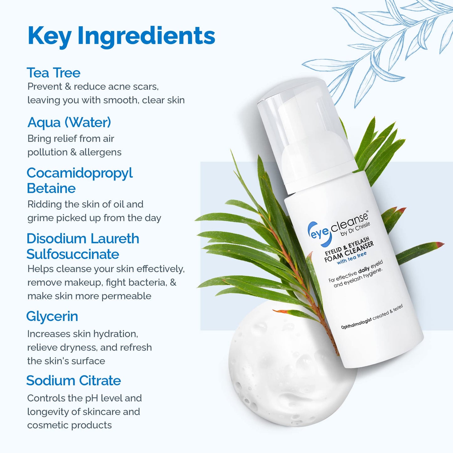 Dr Chrissie All-in-One Eyelid and Eyelash Cleanser for Lash Extension Kit Essential, Enriched with Tea Tree Oil, Helps Ease Tired Eyes, 100 ml