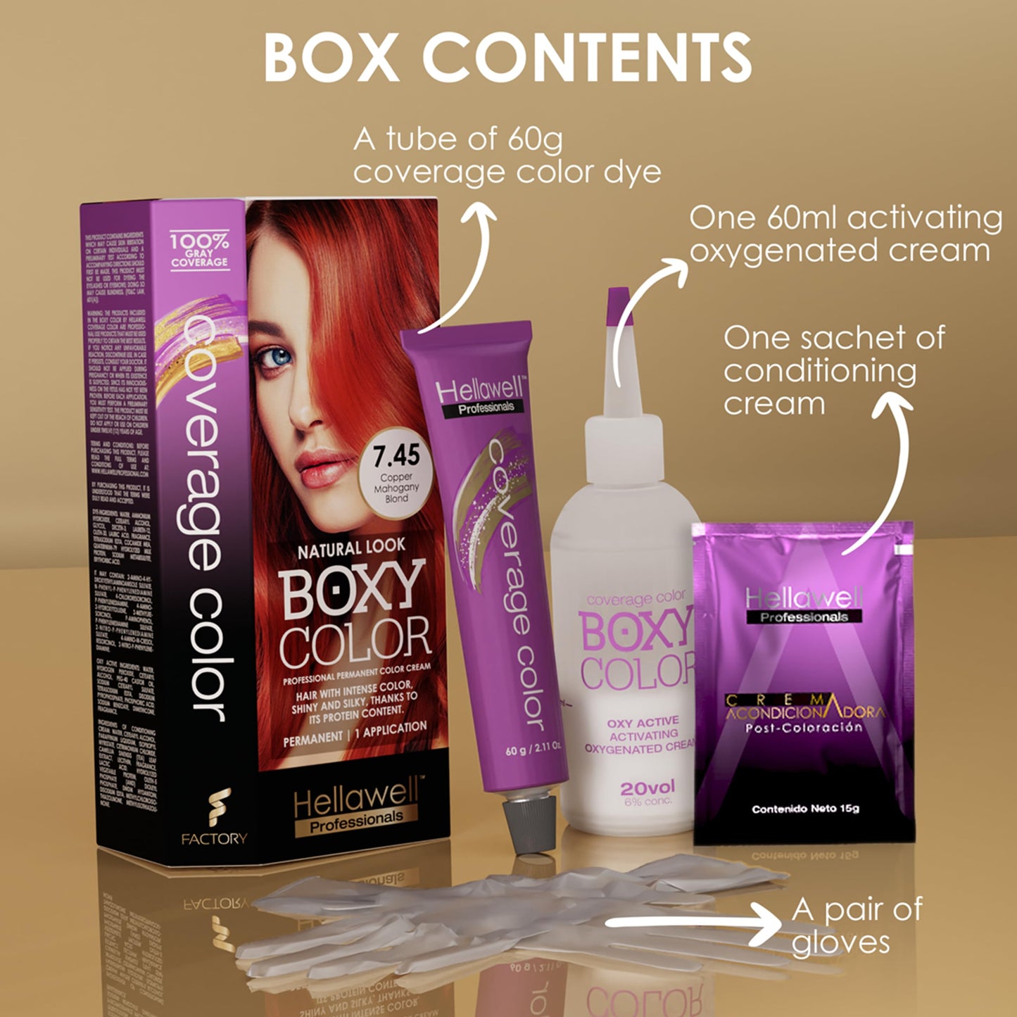 BOXY COLOR Coloring kit professional, permanent color cream hair dye with Vegetal Protein to get Hair with intense color shiny and silky. 100% Gray