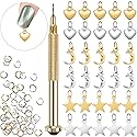 PAGOW 71 PCS Dangle Nail Art Charms, Nail Jewelry Rings with Nail Piercing Tool Hand Drill for Tips, Acrylic, Gels and Decorations