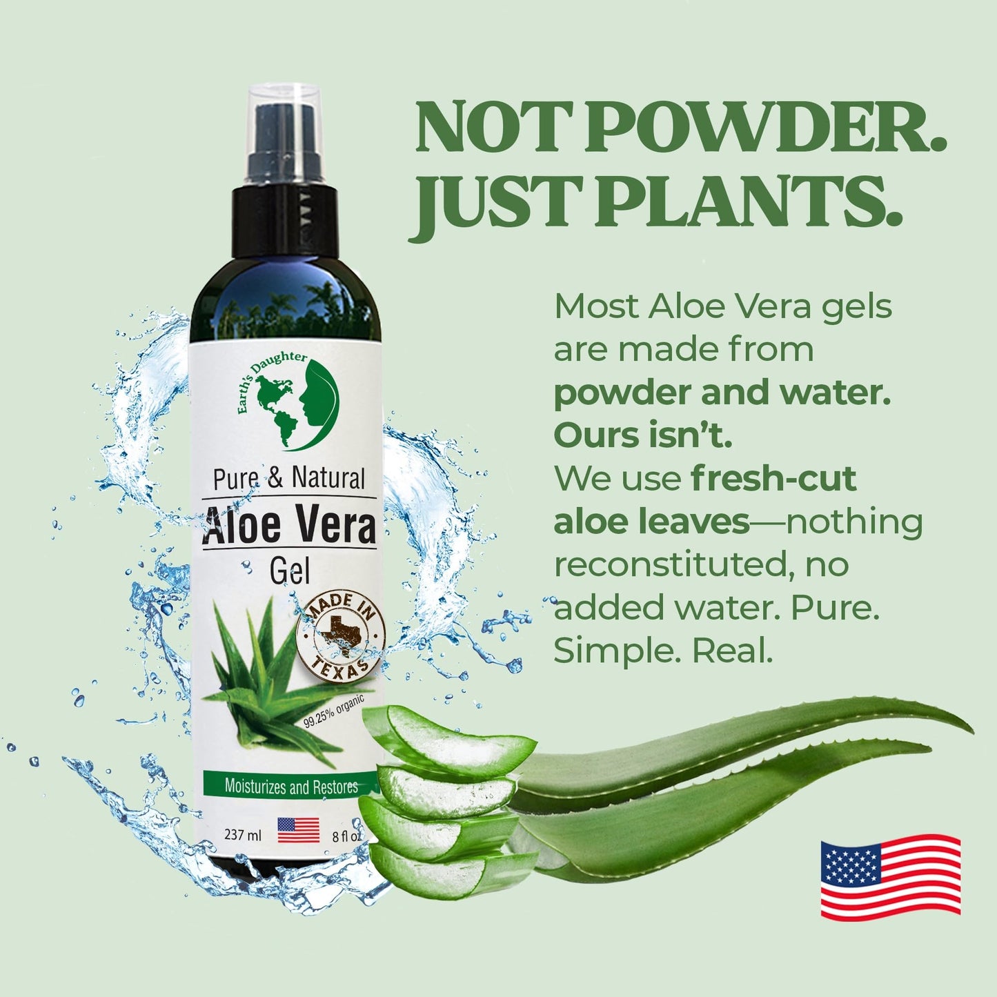 Earth’s Daughter Organic Aloe Vera Gel from Fresh Cut 100% Pure Organic Aloe leaves - Fast Absorbing for Face, Skin, Hair & Body - Vegan, Unscented