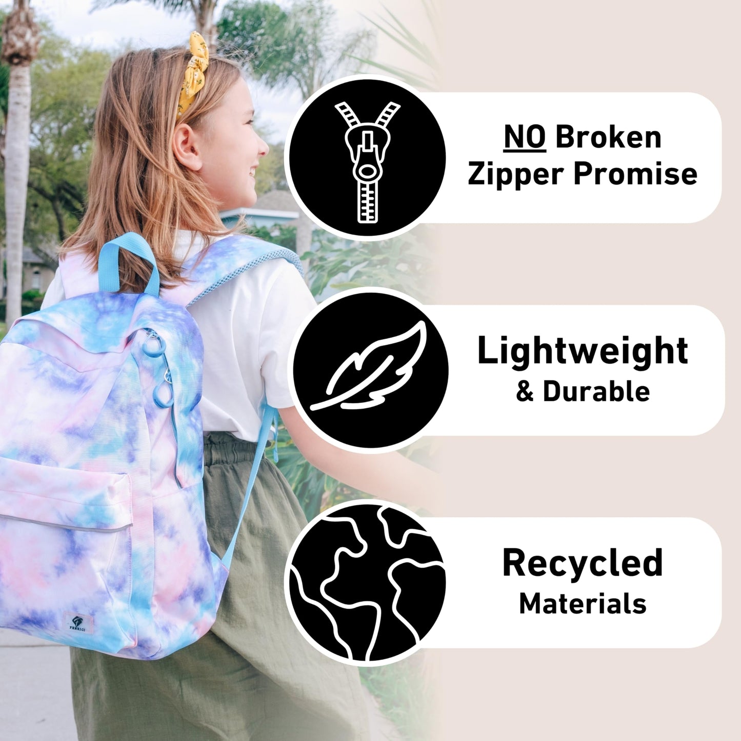 Fenrici Tie Dye Backpack with Lunch Box Set for Girls, School Bag with Laptop Compartment and Insulated Lunch Box, Tie Dye, Pink, Purple, Pastel