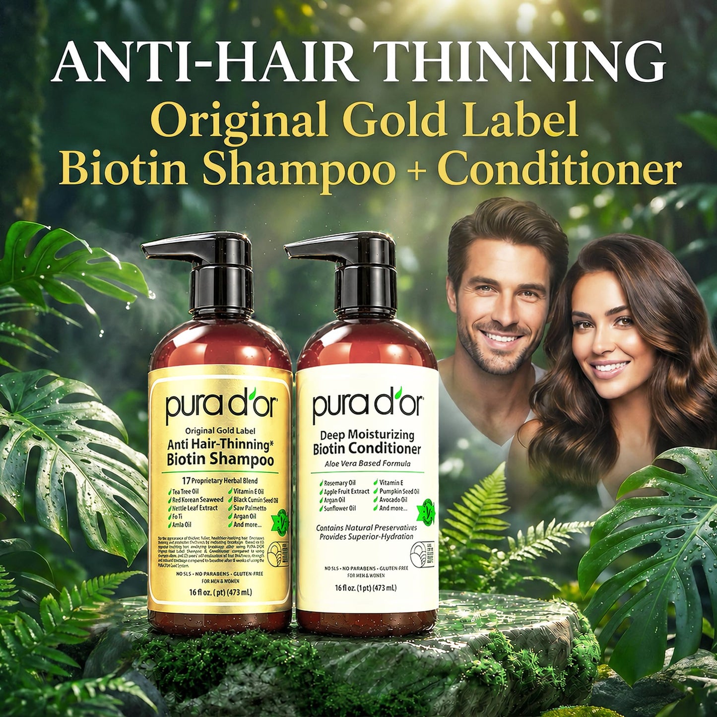 PURA D'OR Anti-Thinning Biotin Shampoo & Hair Regrowth Conditioner, CLINICALLY TESTED Effective Results, Thickening Herbal Blend For Women & Men Beauty and Personal Care PURA D'OR