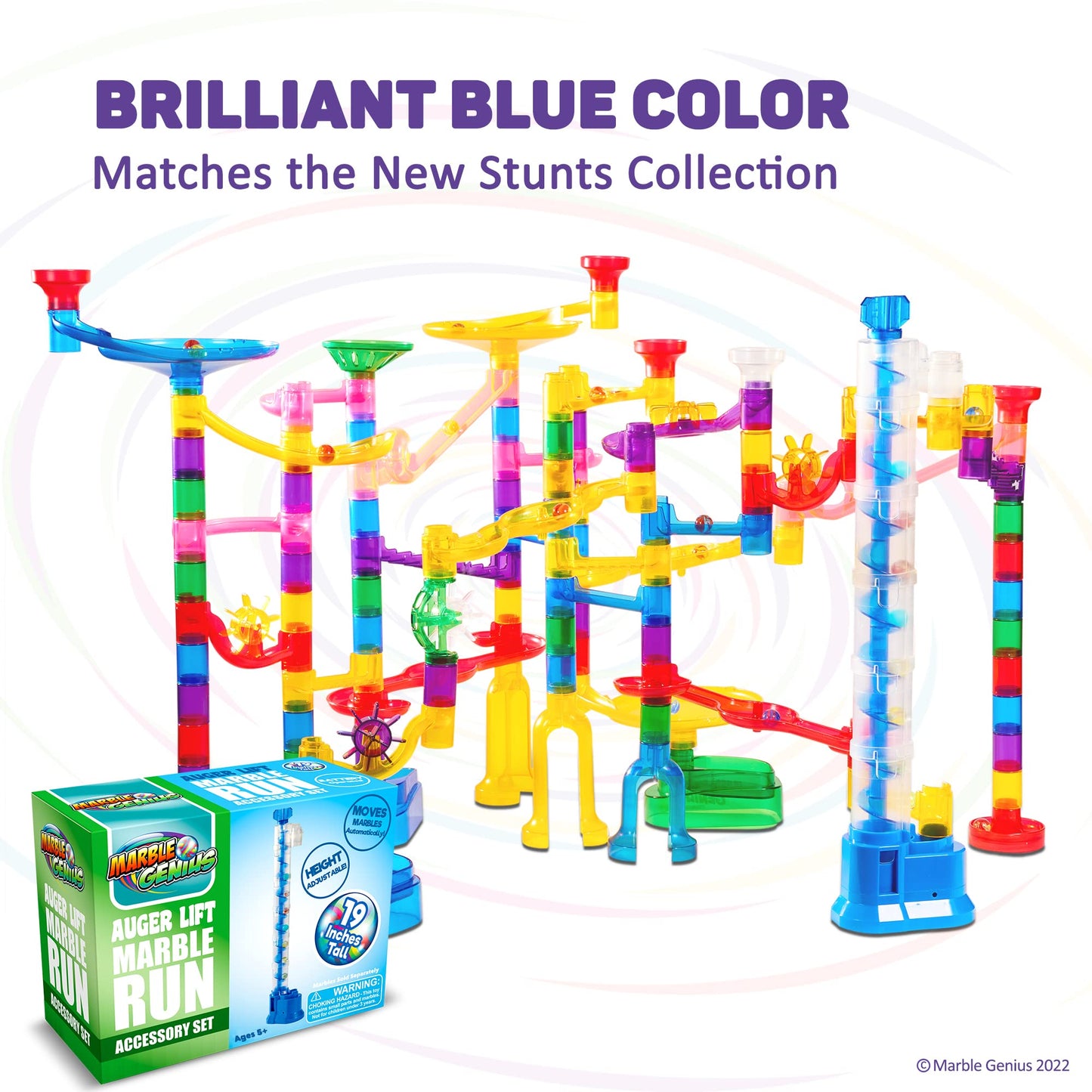 Marble Genius Auger Lift – Expandable Marble Run Accessory Elevates Marbles 19", Endless Racing Fun, Ages 5+, Battery Powered, Blue