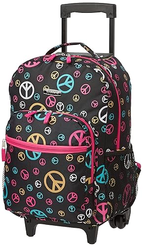 Rockland Double Handle Rolling Backpack, Peace, 17-Inch