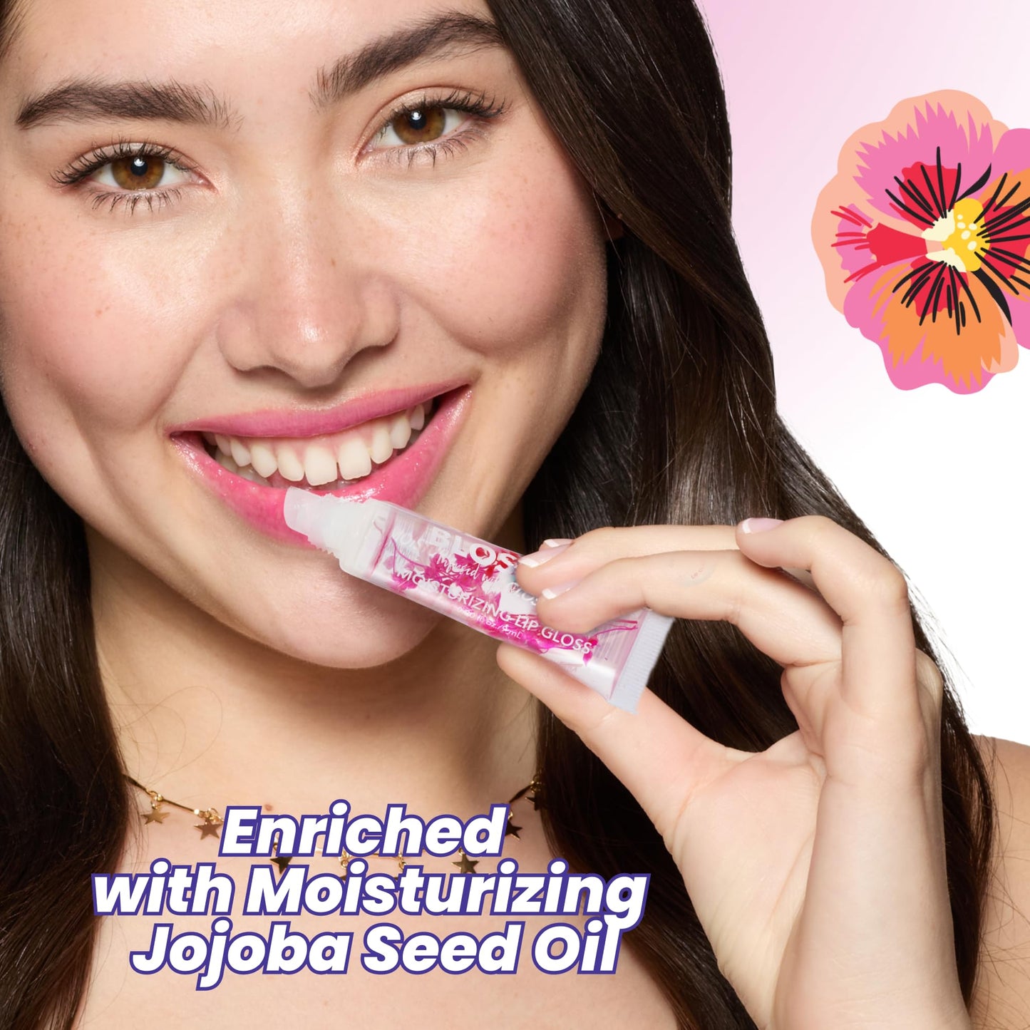 Blossom Lip Gloss Tubes, Cherry Scented Thick Clear High Shine Moisturizing Flower Lip Gel with Nourishing Jojoba Seed Oil, Infused with Real Flowers