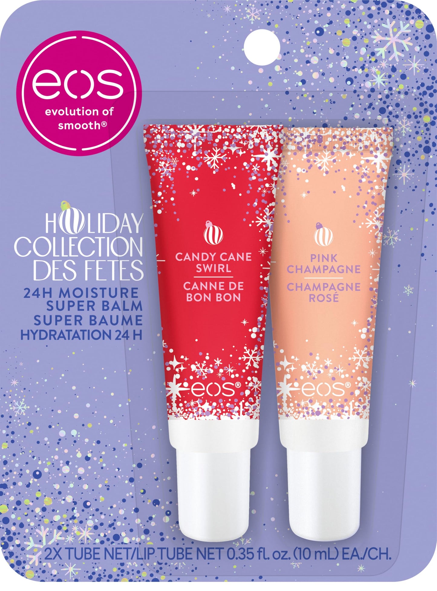 eos Holiday 24H Moisture Super Balm Gift Set, Pink Champagne & Candy Cane Swirl, Limited Edition, Stocking Stuffers, Holiday Lip Mask, 0.35 fl oz