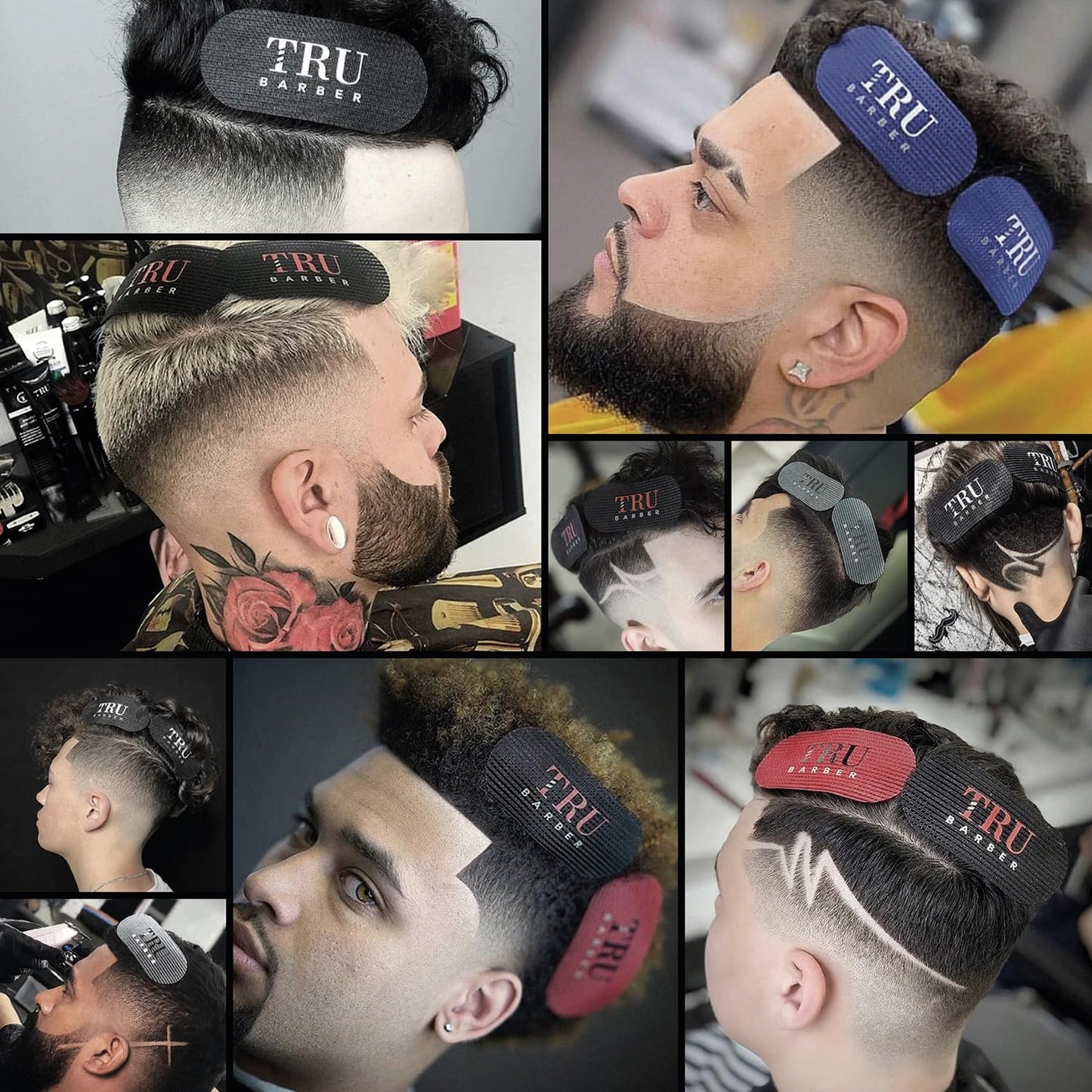 TRU BARBER HAIR GRIPPERS ® BUNDLE PACK 6 PCS for Men and Women - Salon and Barber, Hair Clips for Styling, Hair holder Grips (Black/Red)