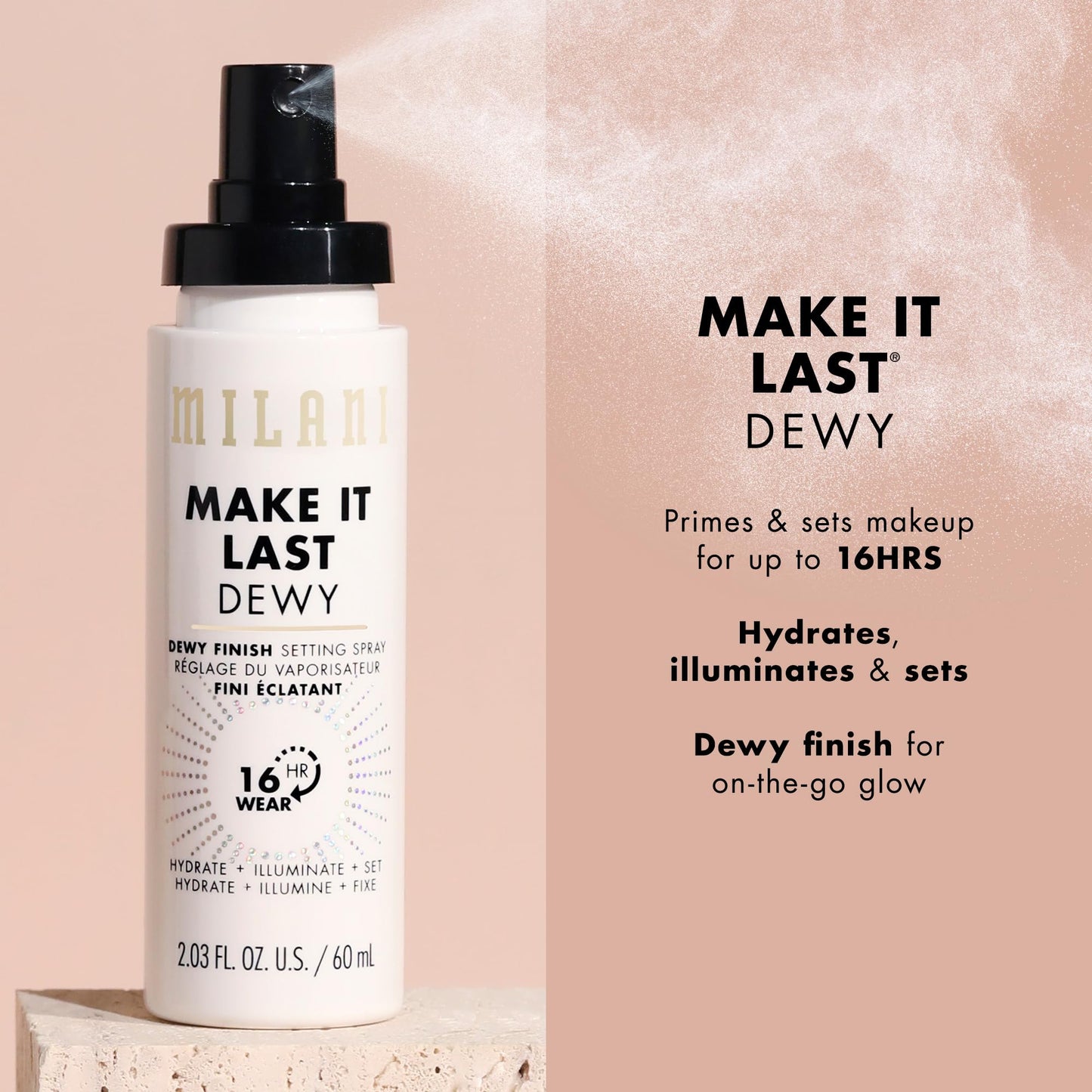 Milani Setting Spray + Primer, Make It Last Dewy - Dewy Finish Moisturizing Formula for Glow on the Go, Setting Spray for Makeup and Face Primer