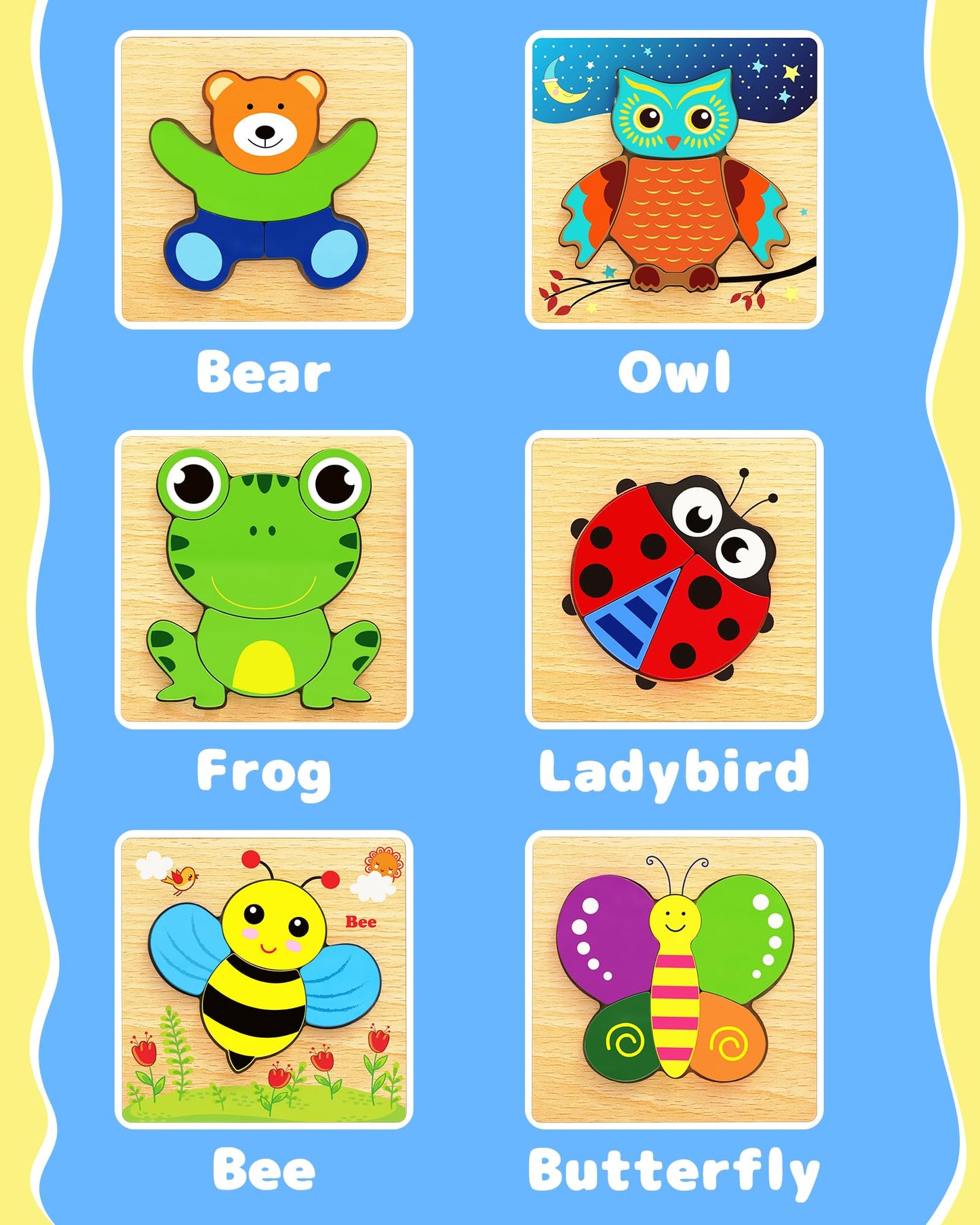 Bekayshad Wooden Animal Puzzles for Toddlers, Montessori Educational Toys for Boys & Girls Ages 1-3, Birthday & Christmas Gift Set