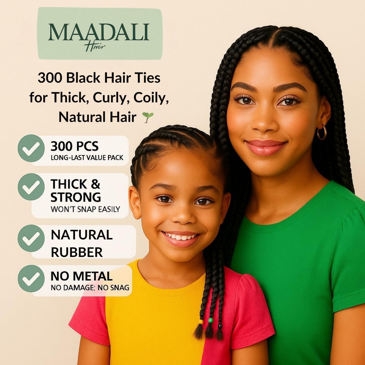 300 Black Hair Ties - Small Strong Rubber Bands for Thick, Curly & Afro Hair, Braids, Ponytails & Protective Styles - No Breakage Hair Elastics bands Beauty and Personal Care MAADALI