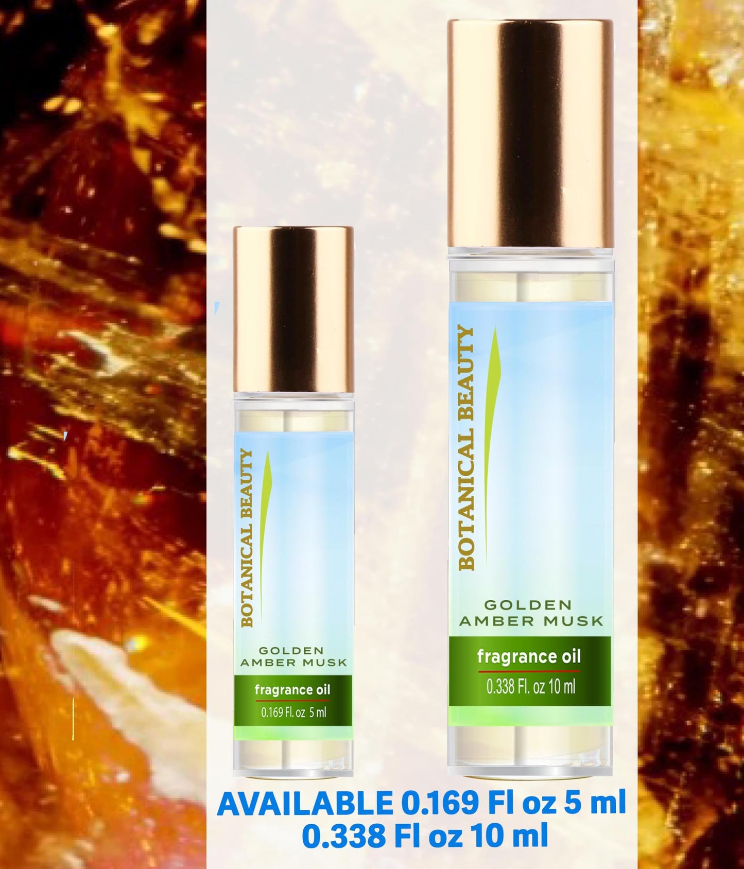 Botanical Beauty GOLDEN AMBER MUSK FRAGRANCE OIL ROLL-ON 0.338 Fl Oz 10 ml Rollerball Perfume, Long Lasting an luxury scent, blend of Golden Amber