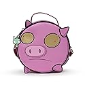 Nickelodeon Bag, Crossbody, Round, Invader Zim Piggy Close Up Applique with Embroidery, Pink, Vegan Leather