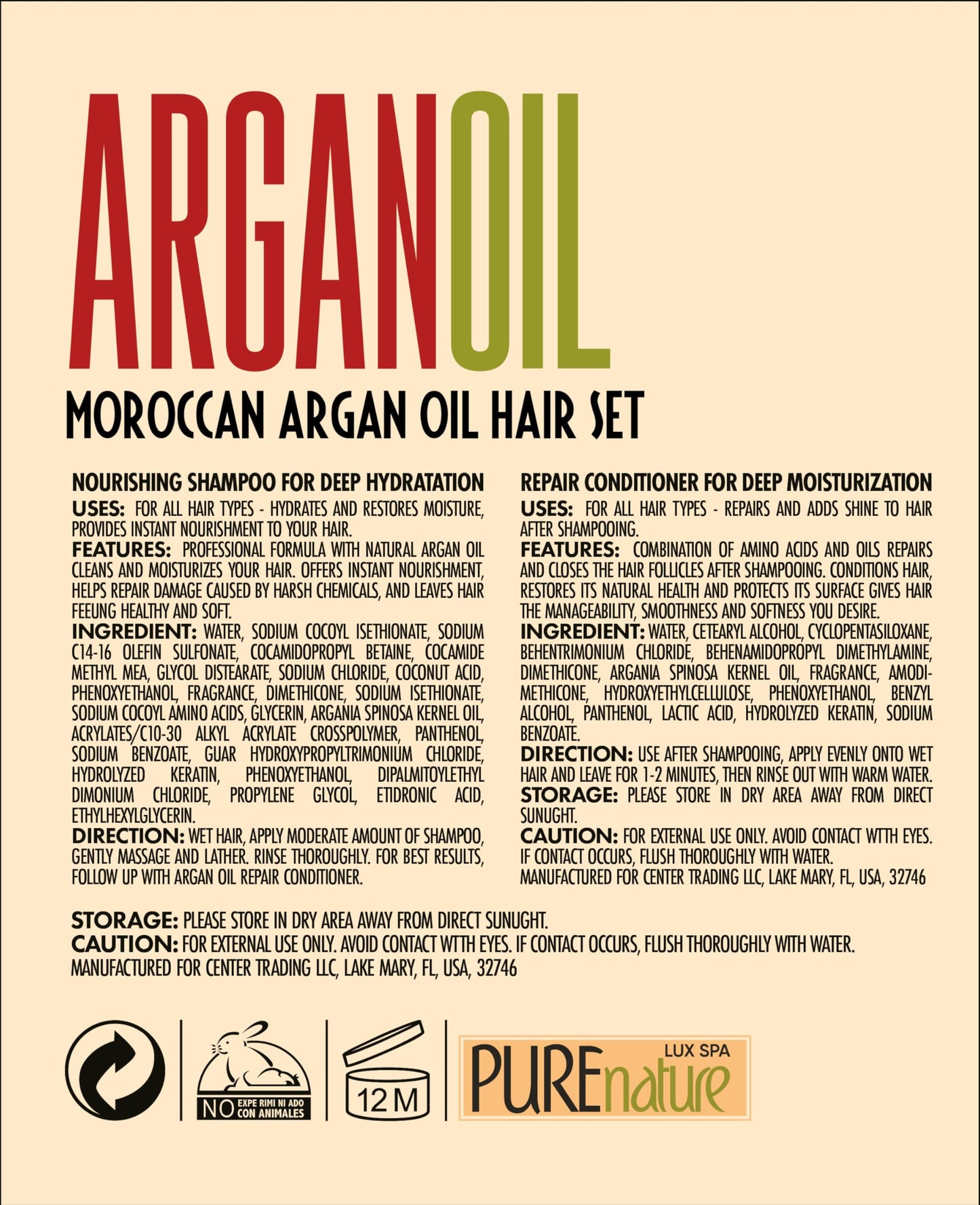 Argan Oil Shampoo and Conditioner Set - Keratin - For Curly, Straight, Dry and Damaged Hair - Moisturizing, Hydrating, Anti Frizz Salon Technology
