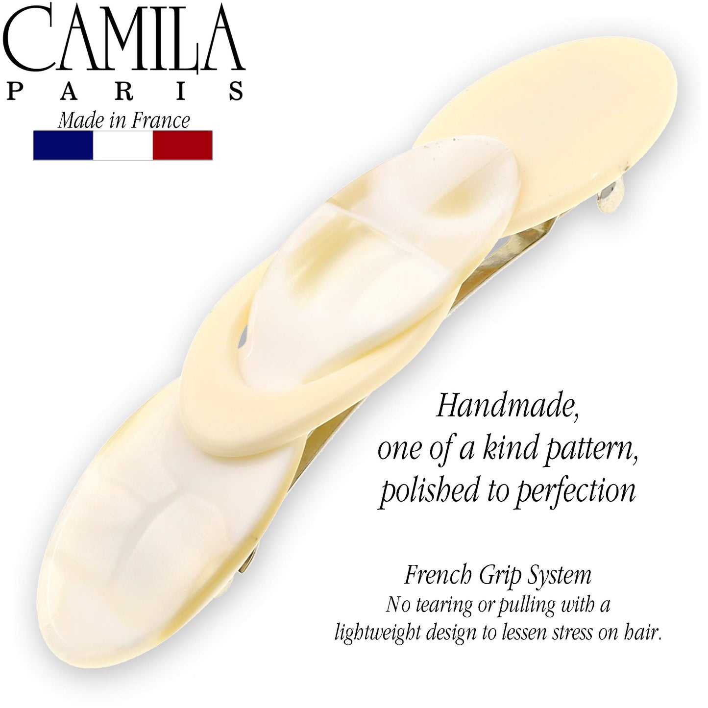 Camila Paris CP2337 French Hair Barrette Clip for Girls Handmade Cream Pearl, Metal Automatic Clasp Strong Hold Grip Hair Clips for Women, No Slip