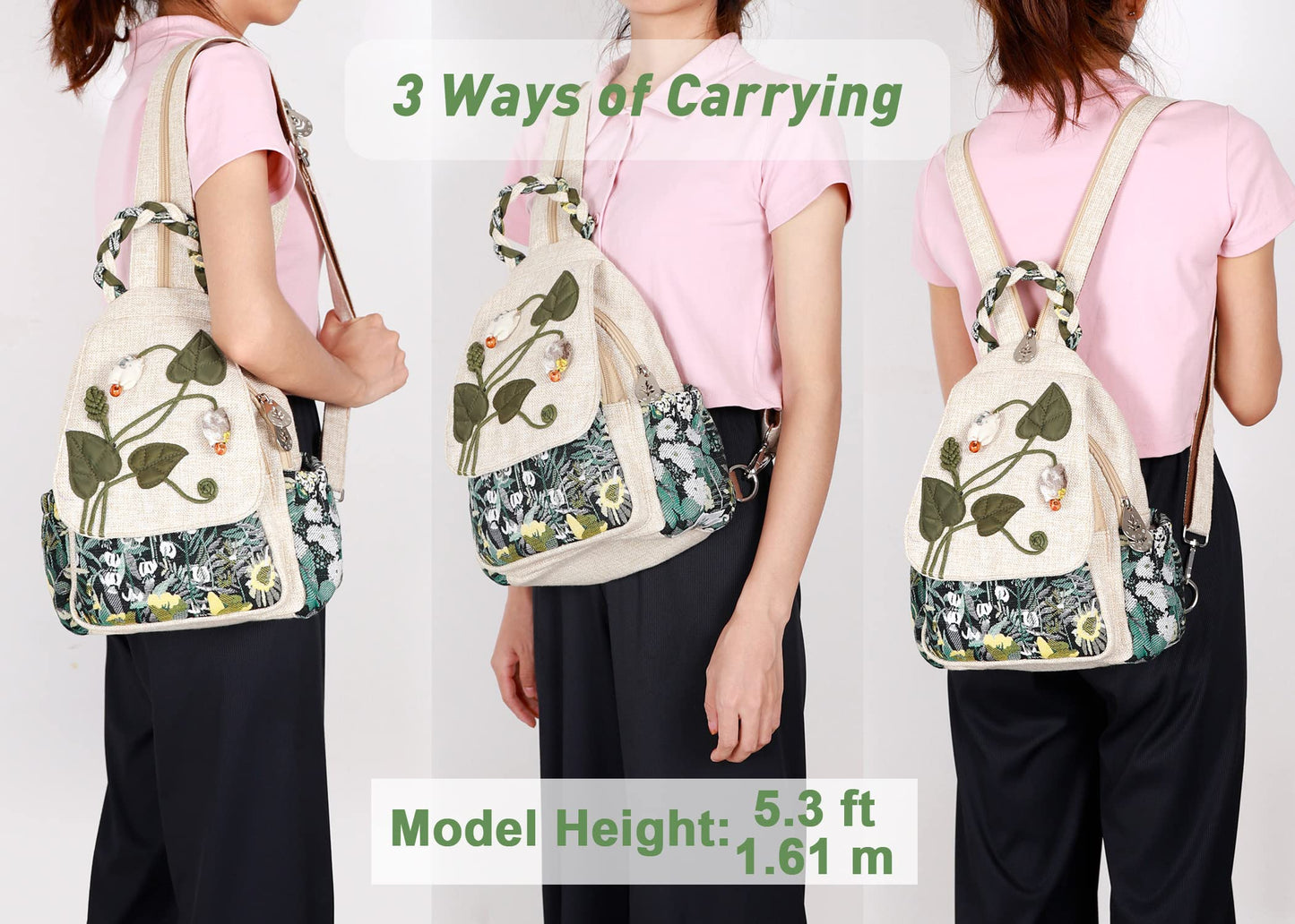 Girl's Convertible Sling Bag, Hand Craft Artisan Purse, Beautiful Canvas Premium Casual Day Mini Backpack