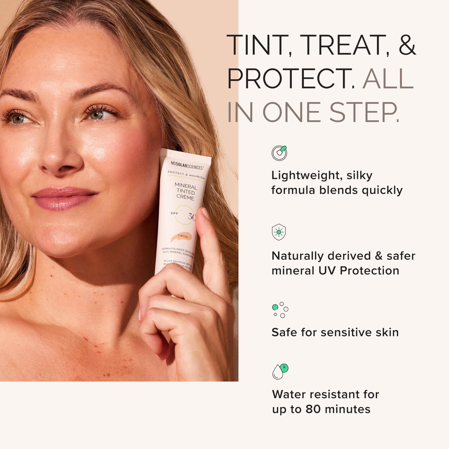 MDSolarSciences Mineral Tinted Crème Sunscreen SPF 30 | Water-Resistant Broad Spectrum UV Protection | Blendable Zinc Oxide Formula | Natural Matte
